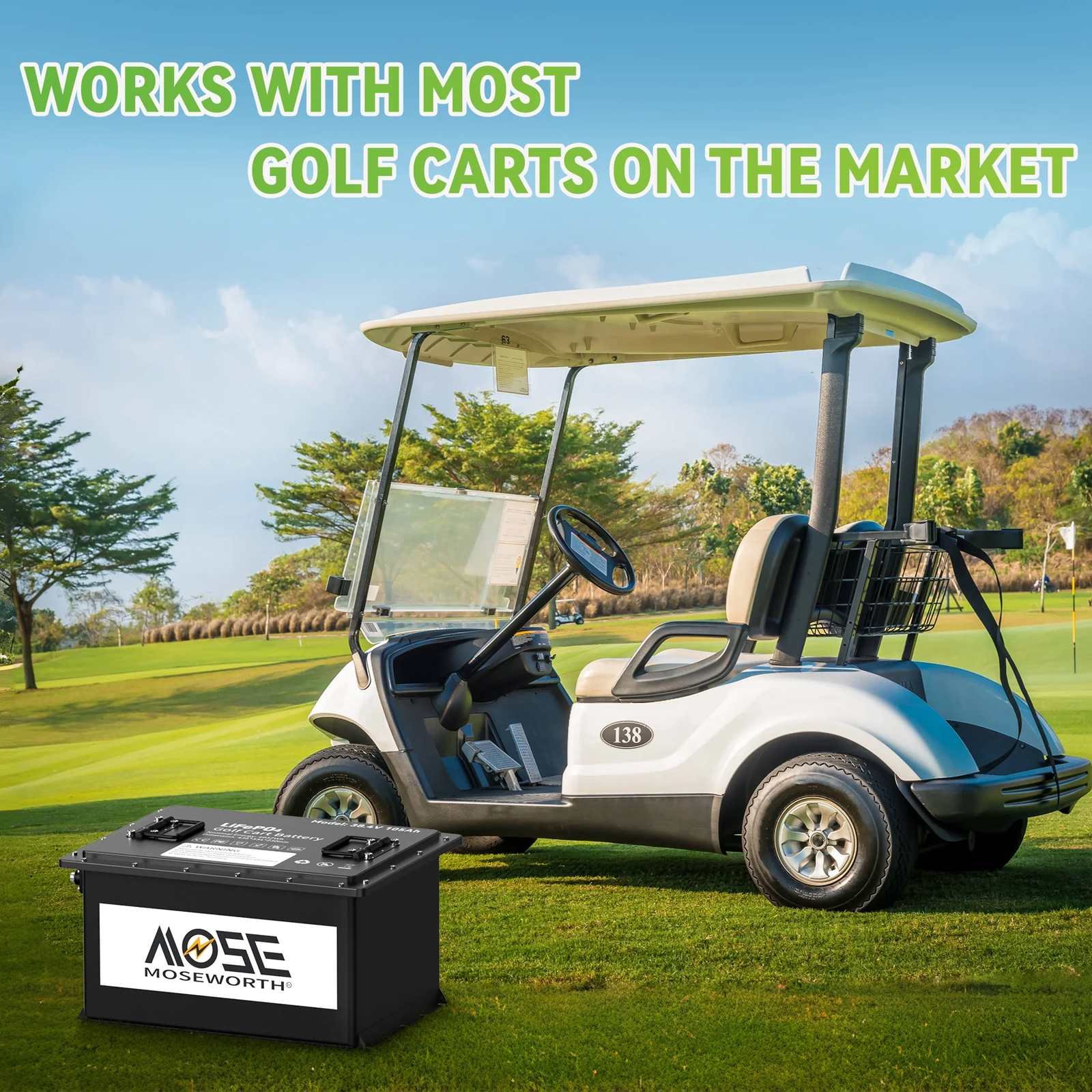 36V 105Ah Battery LiFePO4 Lithium Golf Cart A+Cells 200A BMS+Monitor+20A Charger