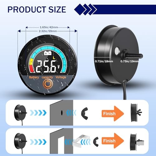 IP67 Waterproof Battery Meter Monitor, 12v 24v 36v 48v 60v 72v 84v Digital Blue