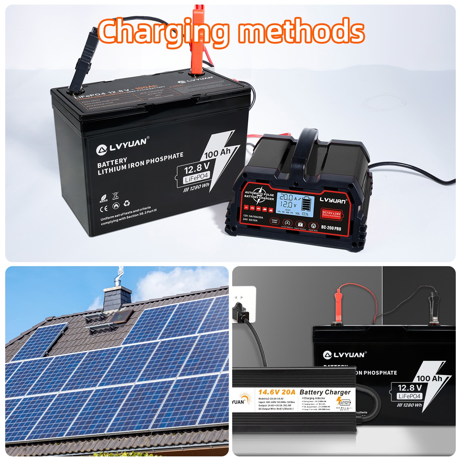 12.8V LiFePO4 Lithium Battery 100AH 1280WH 4000+ Deep Cycle For RV/Marine/Solar