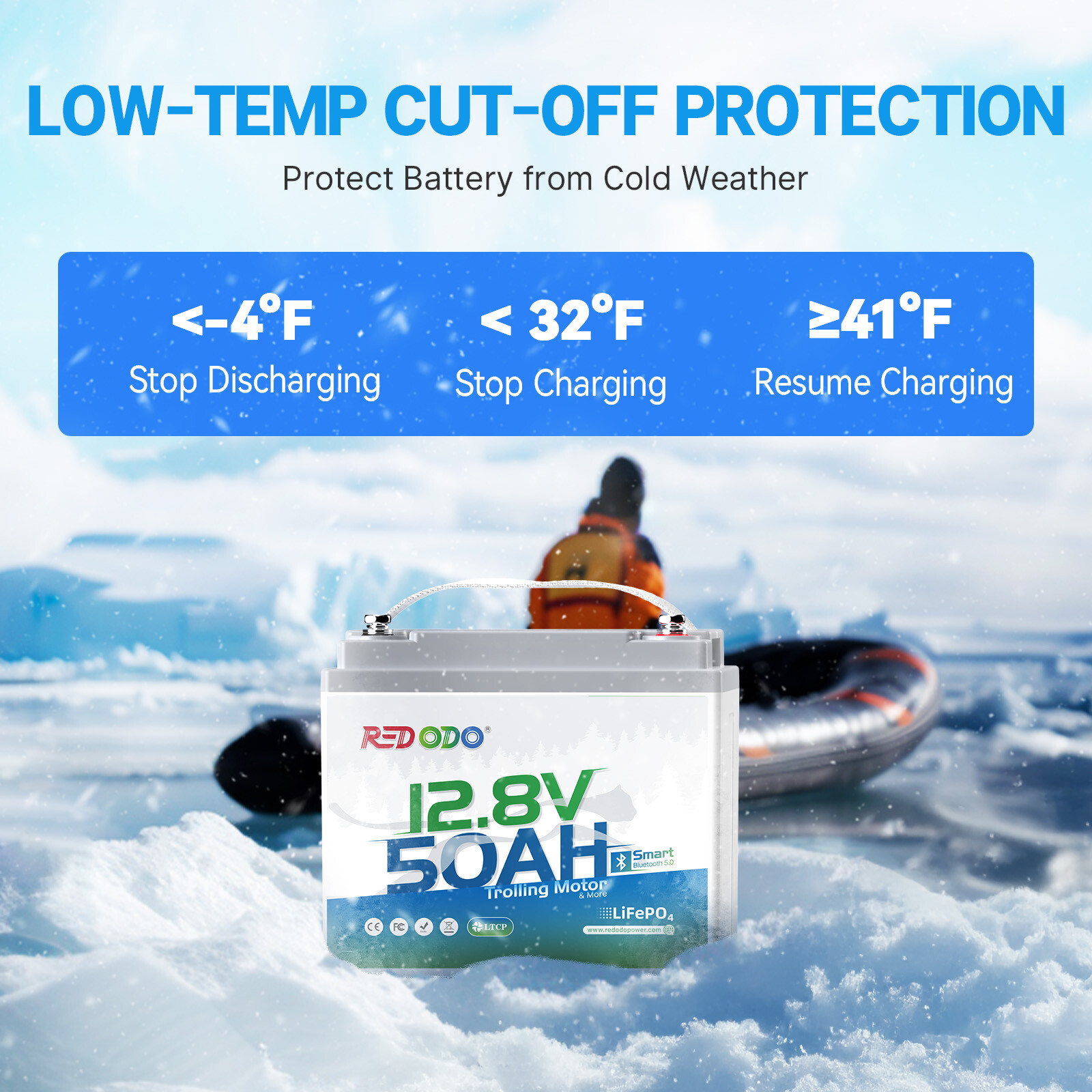 12V 50Ah Bluetooth Lithium Battery w/ Low Temp Cut-off for Trolling Motor Marine