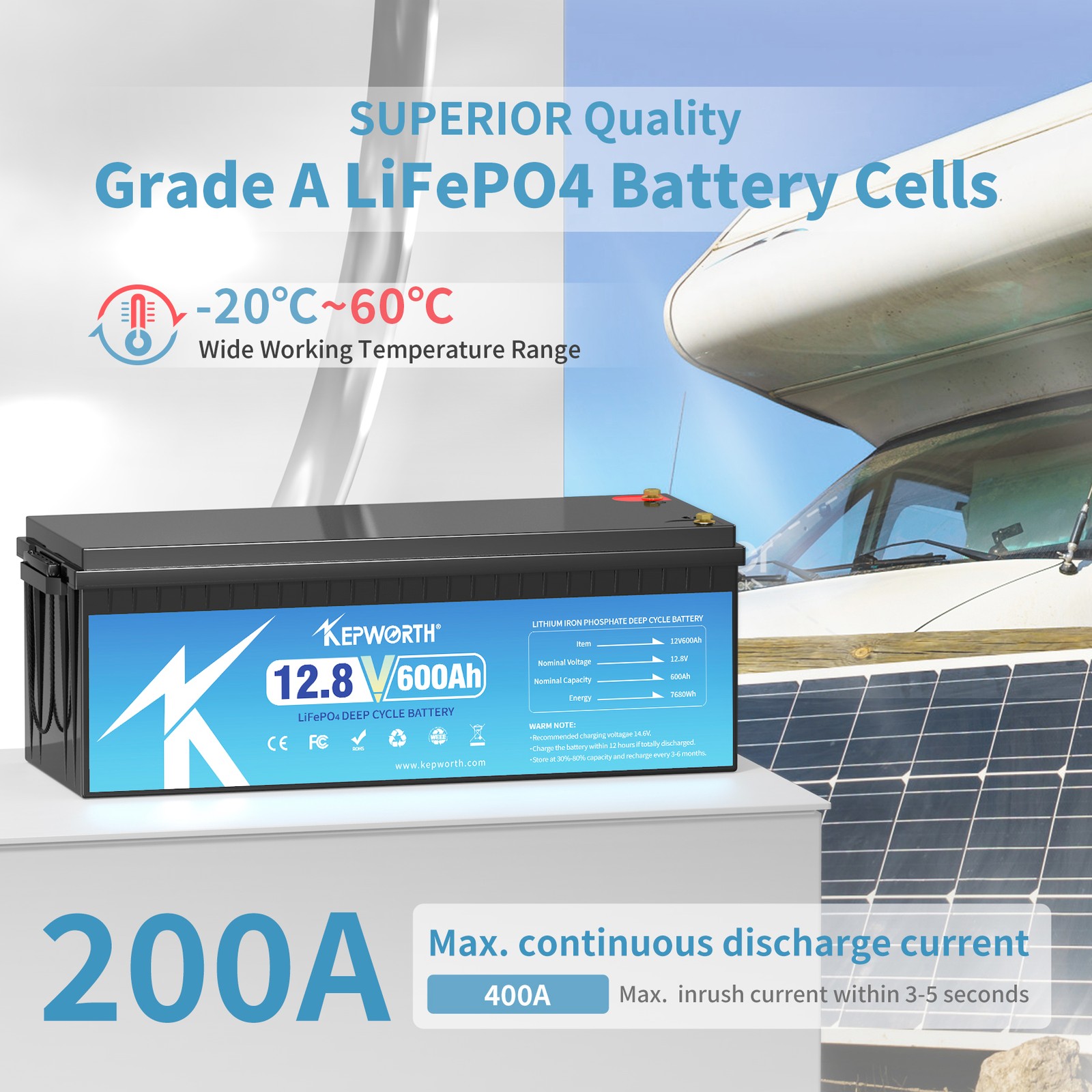 12V 600Ah LiFePO4 Lithium Battery 200A BMS 7680Wh RV Solar Marine Off-Grid Home
