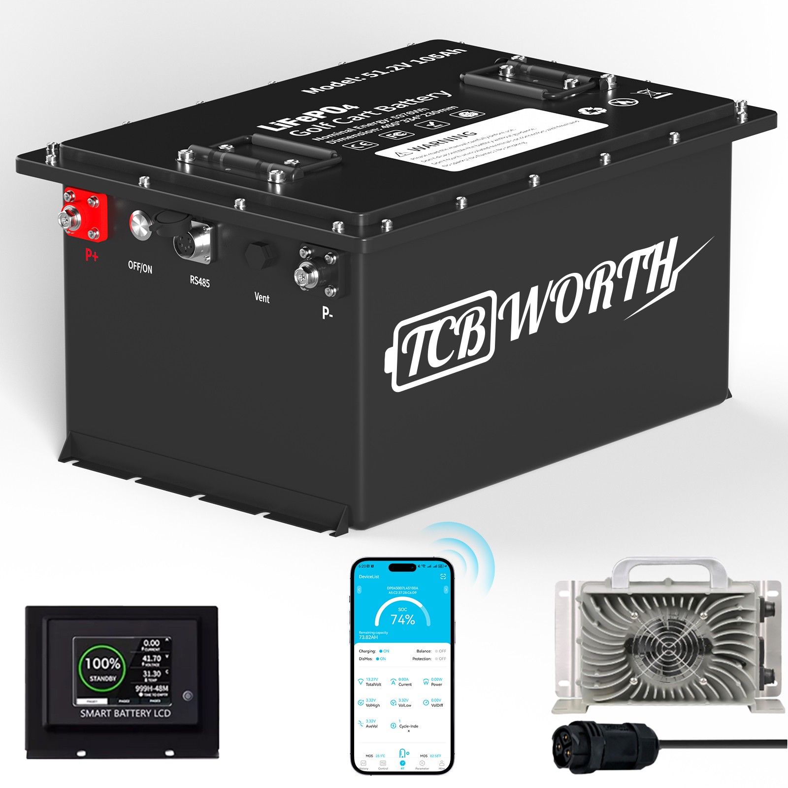 48V 105AH Lithium Golf Cart Battery 200A BMS for EZGO Club Car Yamaha&20A Charge