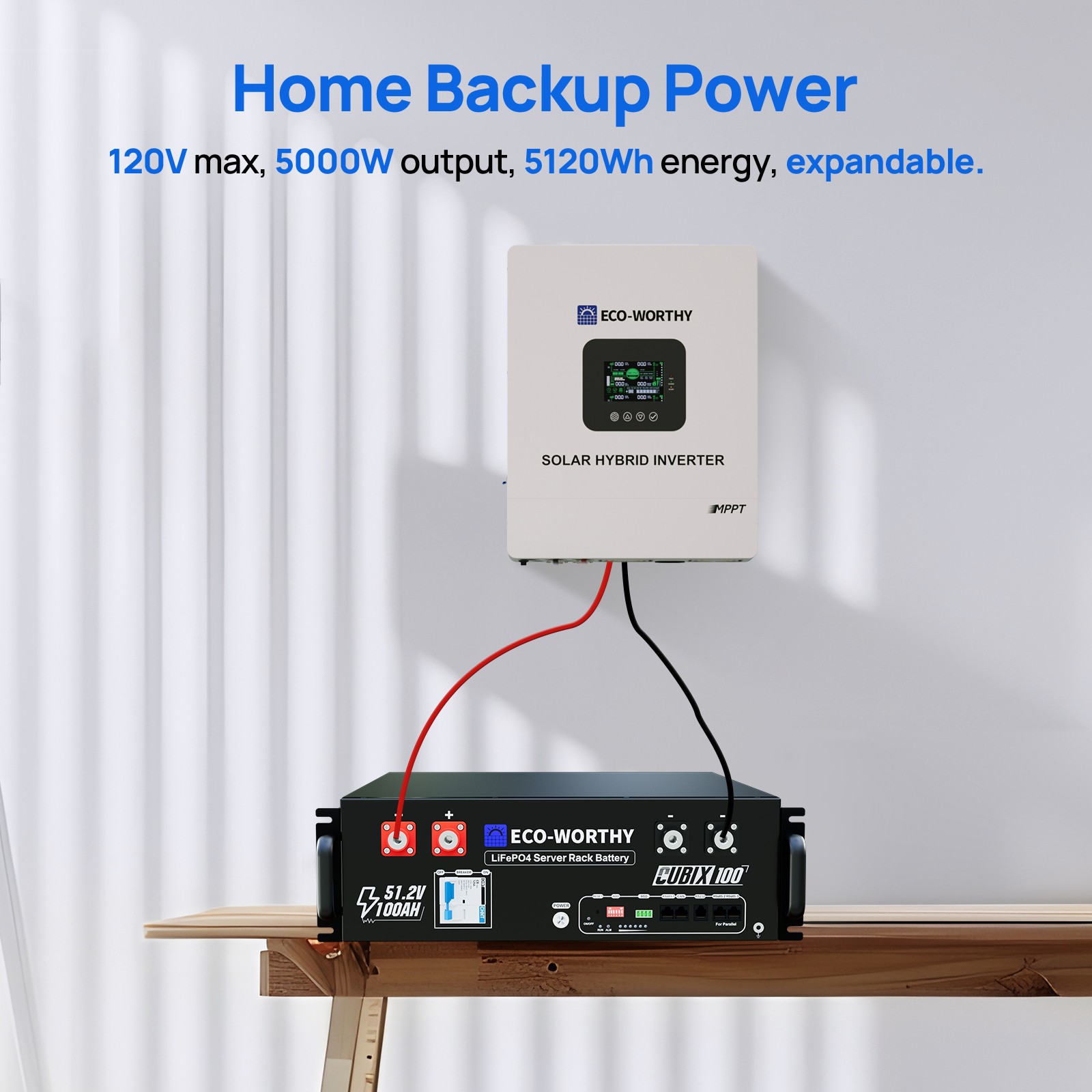 ECO-WORTHY 5120Wh 48V 100Ah LiFePO4 Battery + 5kW 48V Soalr Inverter For Home