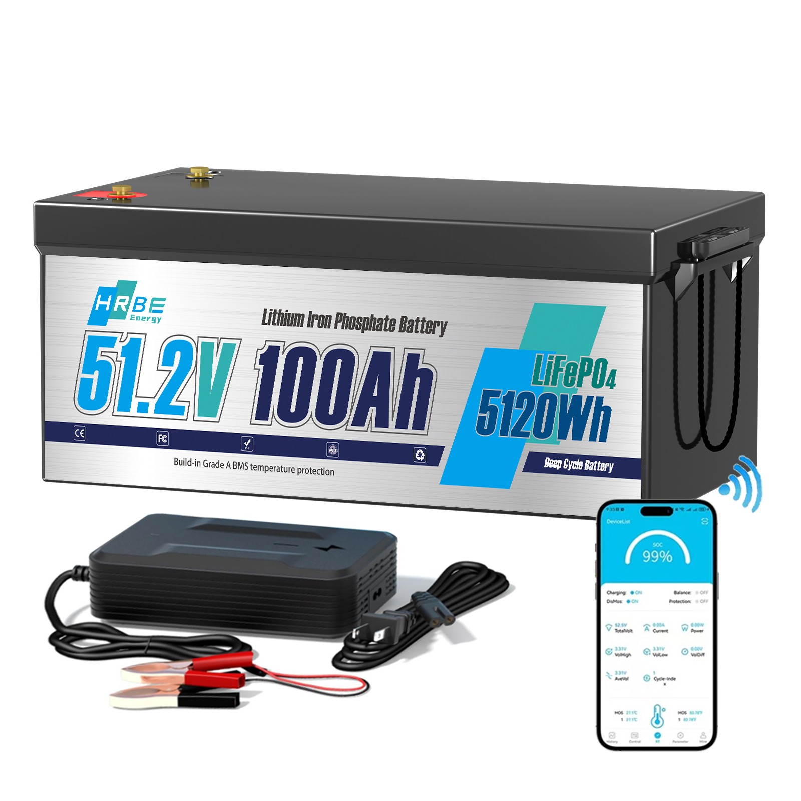 48V 100Ah LiFePO4 Lithium Battery 200A BMS 10240W for Trolling Motor Golf Cart