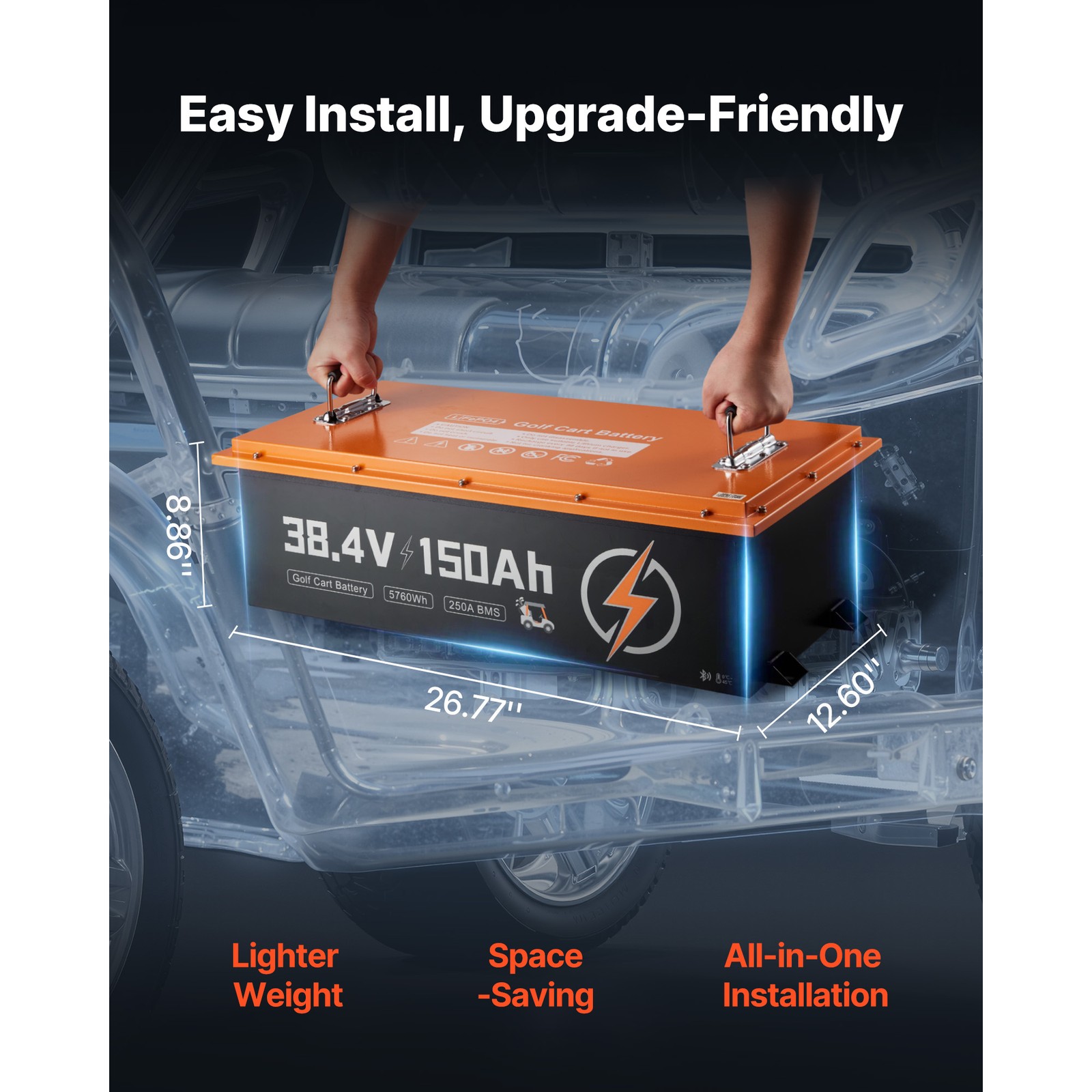 Uimoso 36V 150Ah Lithium Golf Cart Battery Kit Bluetooth 4000+ Cycle Metal Case