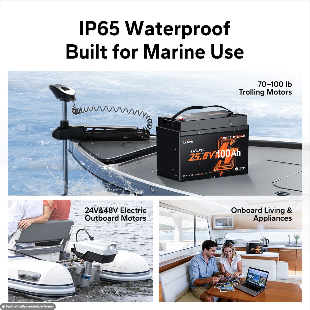 Refurbished LiTime 24V 100Ah Group 31 Bluetooth LiFePO4 Lithium Battery For Boat