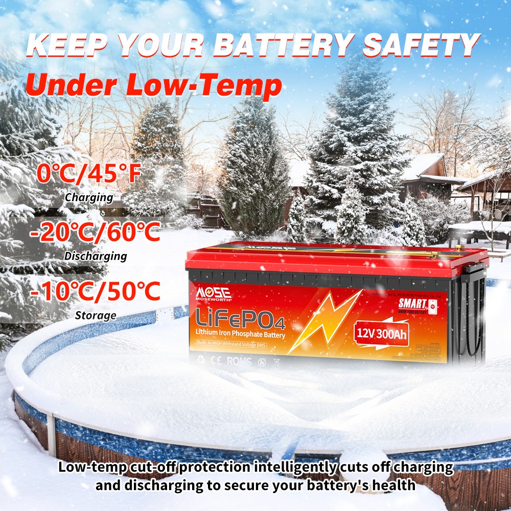 MOSEWORTH 12V 300Ah LiFePO4 Lithium Battery 200A BMS Bluetooth Trolling RV Solar