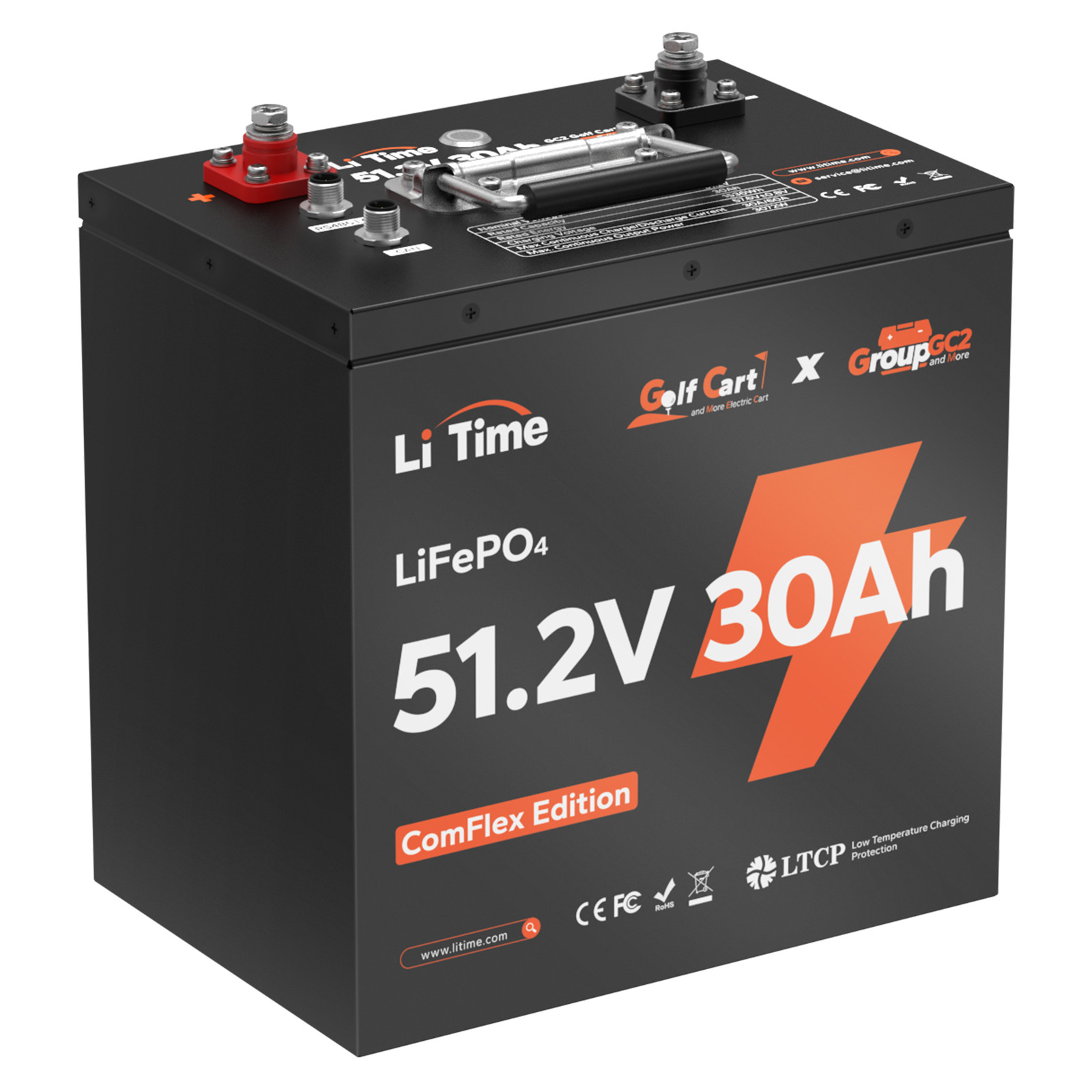 LiTime 48V 51.2V 30Ah GC2 Metal Case Lithium Golf Cart Battery w/ RS485 Port LOT