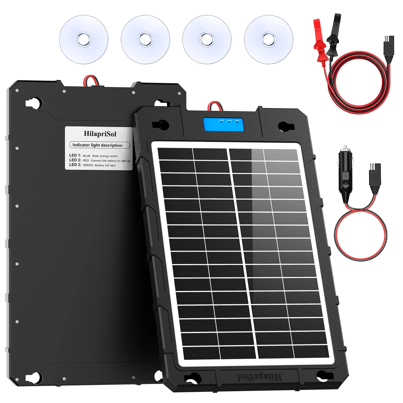HilapriSol 12W 12V Solar Car Battery Portable Trickle Charger Maintainer