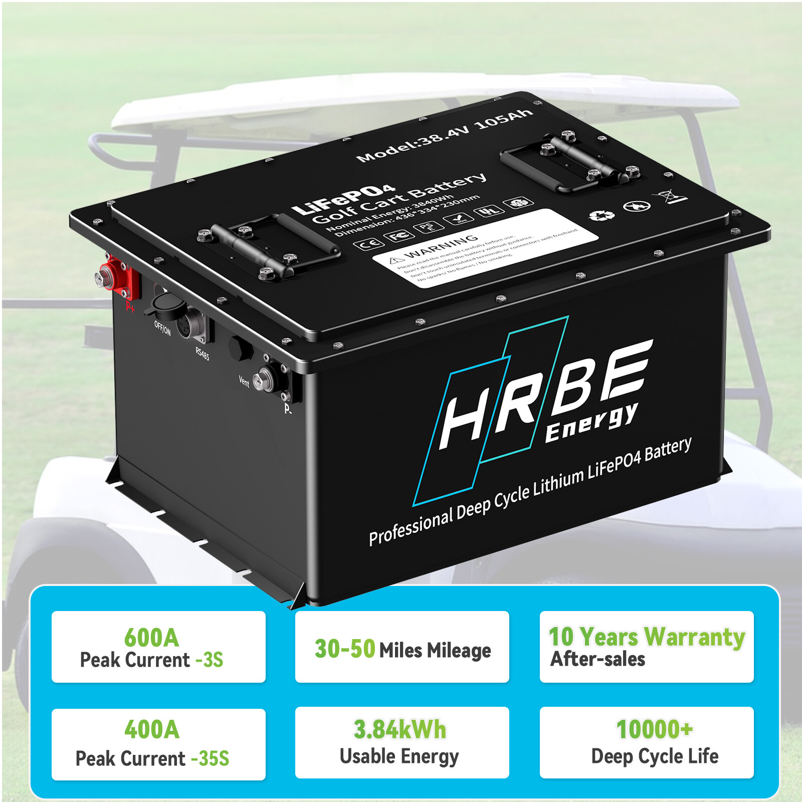 36V 105Ah Battery LiFePO4 Lithium Golf Cart 200A BMS 15000+ Cycles with Monit