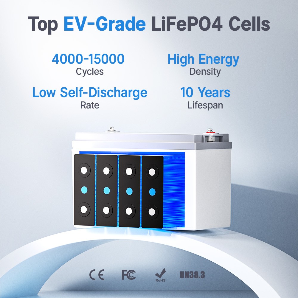 Redodo 12V 165Ah LiFePO4 Battery with Bluetooth 165A Group 31 Lithium Battery