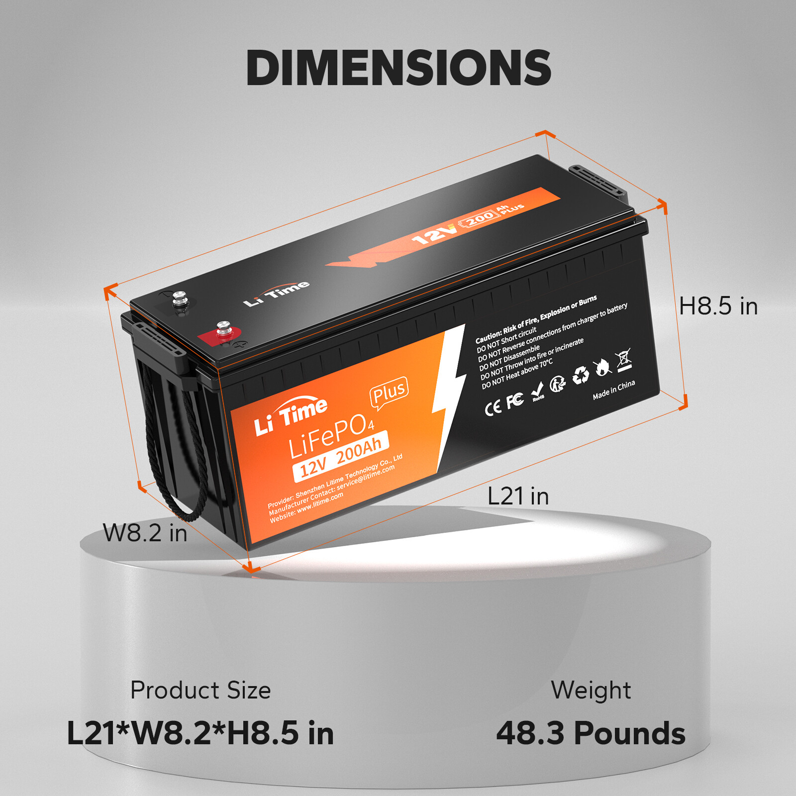 LiTime LiFePO4 Lithium Battery 12V 200Ah PLUS 200A BMS for RV Solar Off-Grid