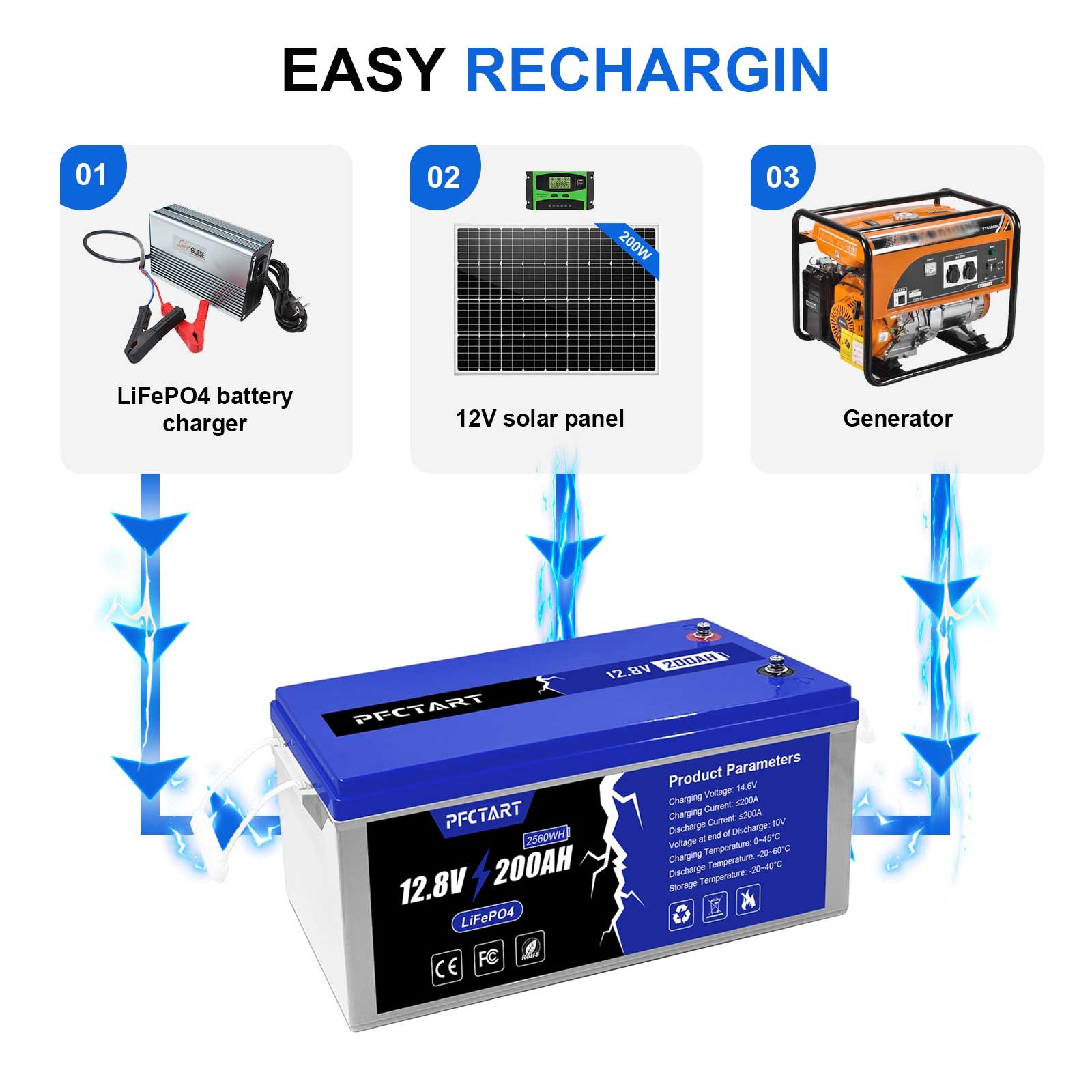 LiFePO4 Lithium Battery 12V 200Ah 400Ah 600Ah Deep Cycle for Solar RV Off-grid