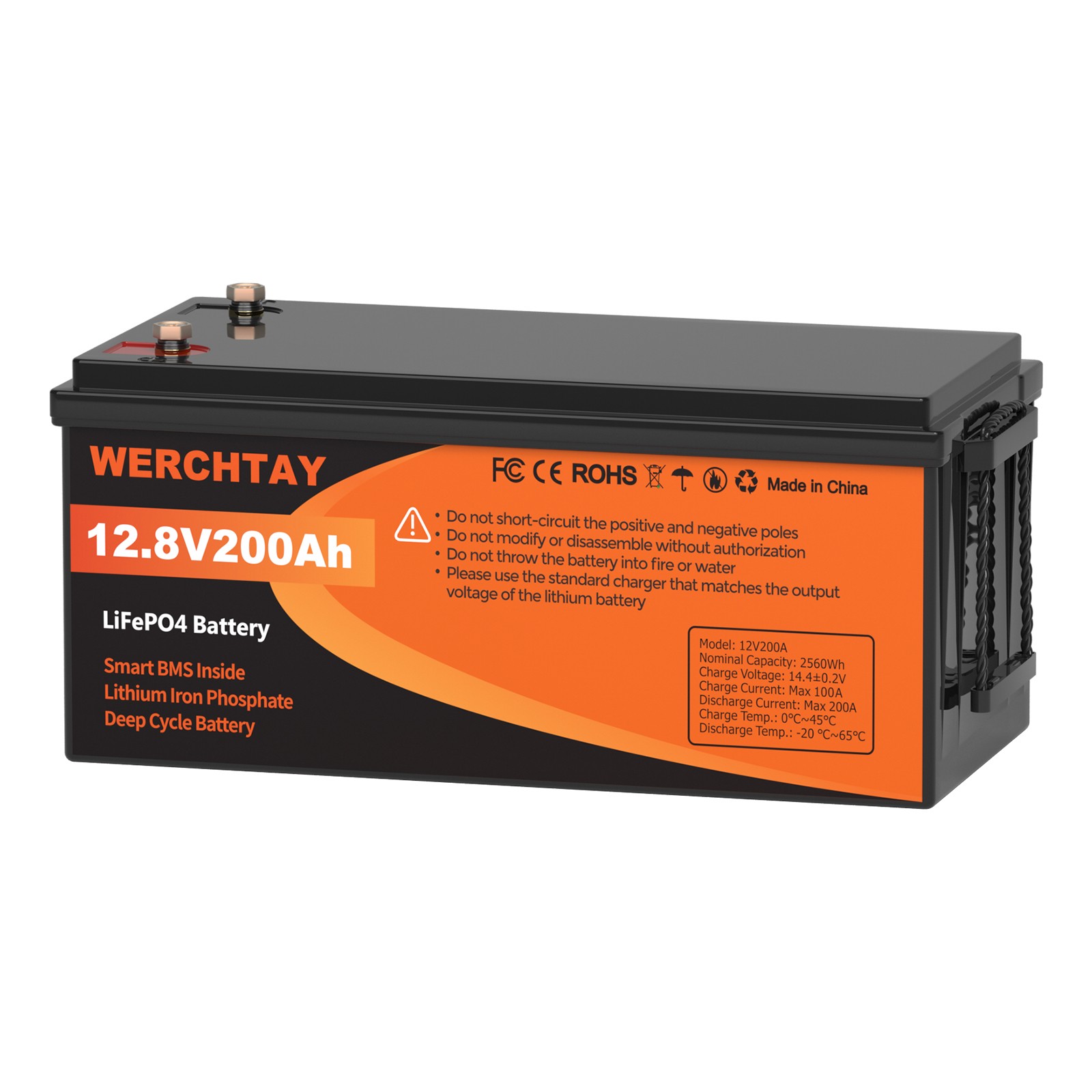 12V 200Ah LiFePO4 Lithium Battery Deep Cycle Built-in BMS for Solar RV Off-Grid