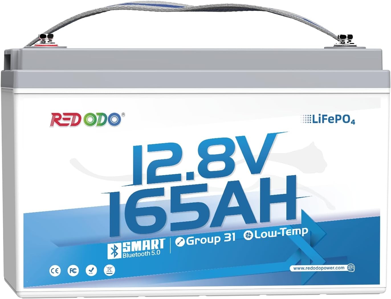 Redodo Smart Bluetooth 12V 165Ah Lithium Battery with 12V 20Ah LiFePO4 Charger