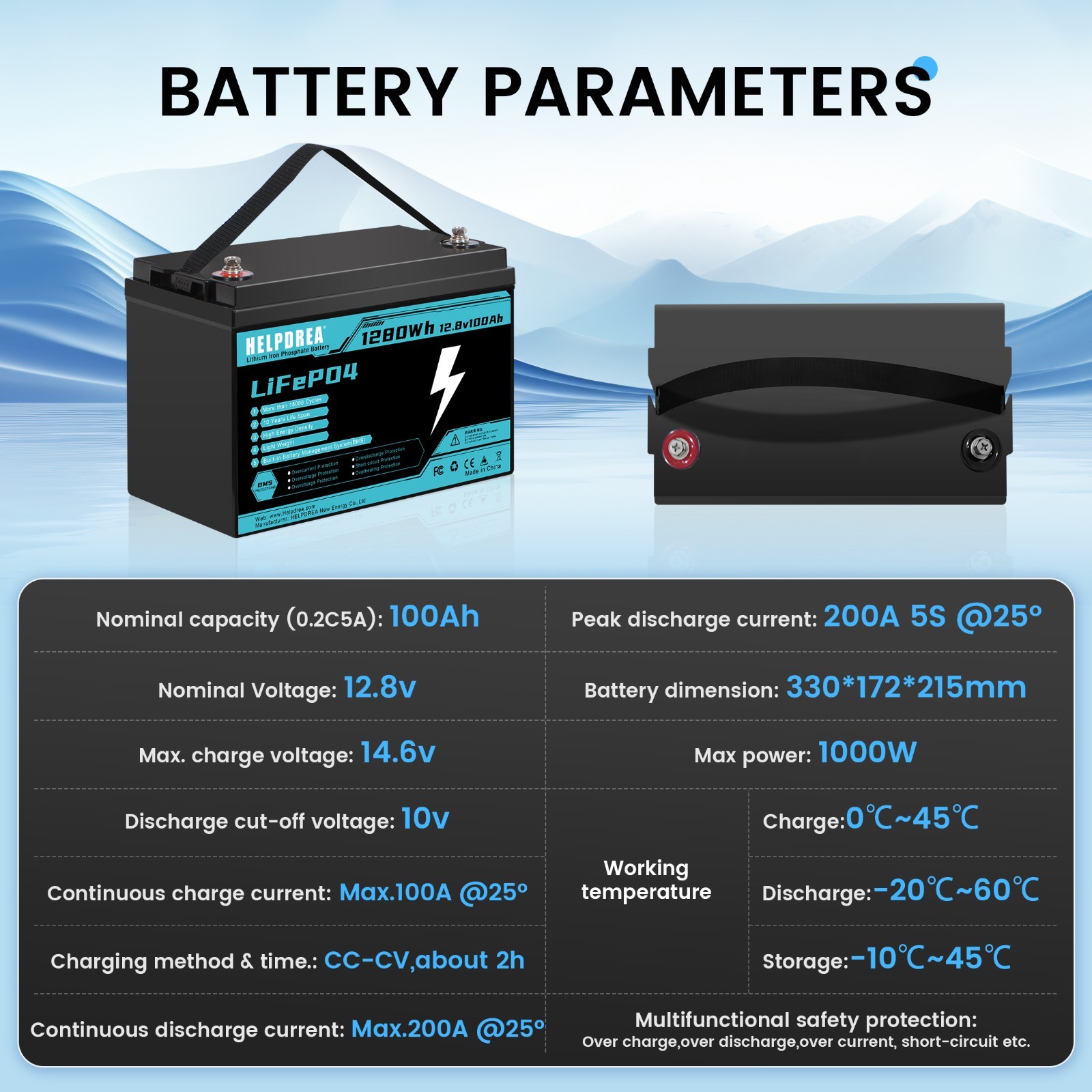LiFePO4 Lithium Battery 12V 20Ah 50Ah 100Ah 200Ah for RV Solar Marine Off-grid
