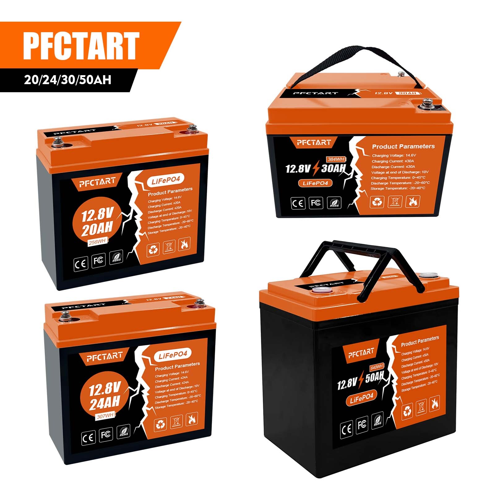 12V 50Ah 30Ah 24Ah 20Ah LiFePO4 Lithium Battery Rechargeable For Marine Solar