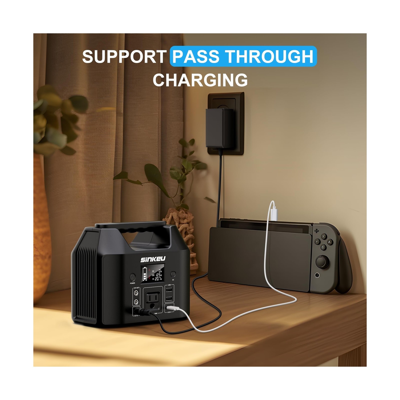 SinKeu Portable Power Station 122.8Wh, LiFePO4 Battery Solar Generator for Ho…