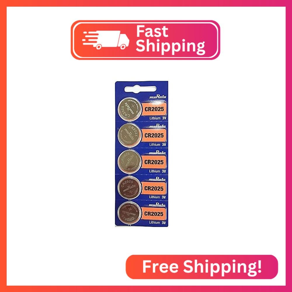 Murata CR2025 Battery DL2025 ECR2025 3V Lithium Coin Cell (5 Batteries)