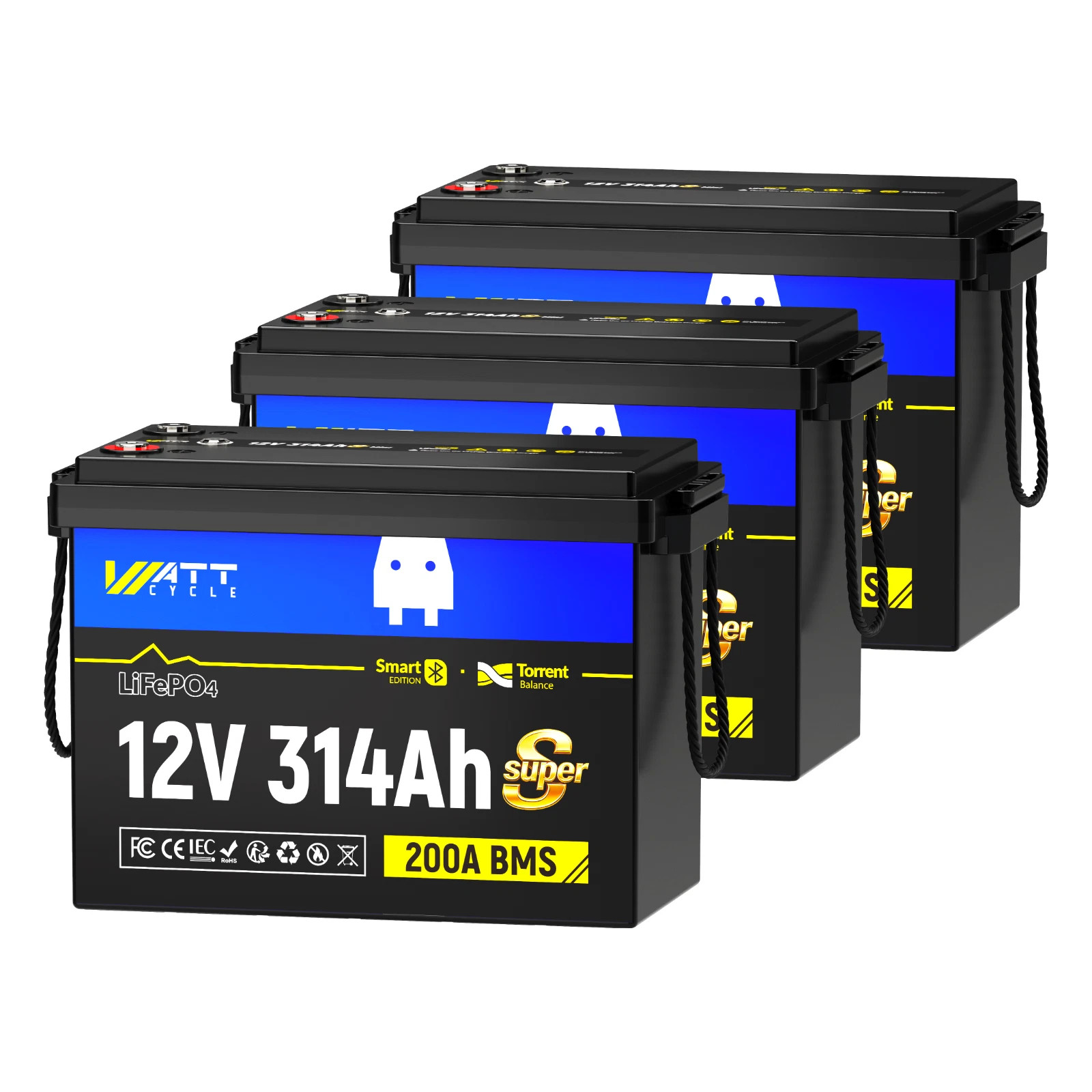 3Pack 12V 314Ah 300Ah LiFePO4 Battery Mini Super 200A BMS Home Off-grid RV DIY
