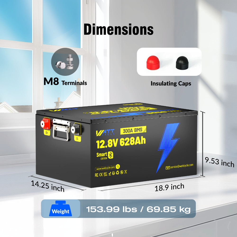 8038Wh 628Ah LiFePO4 12V Lithium Battery 300A BMS Bluetooth RV Solar Off-grid