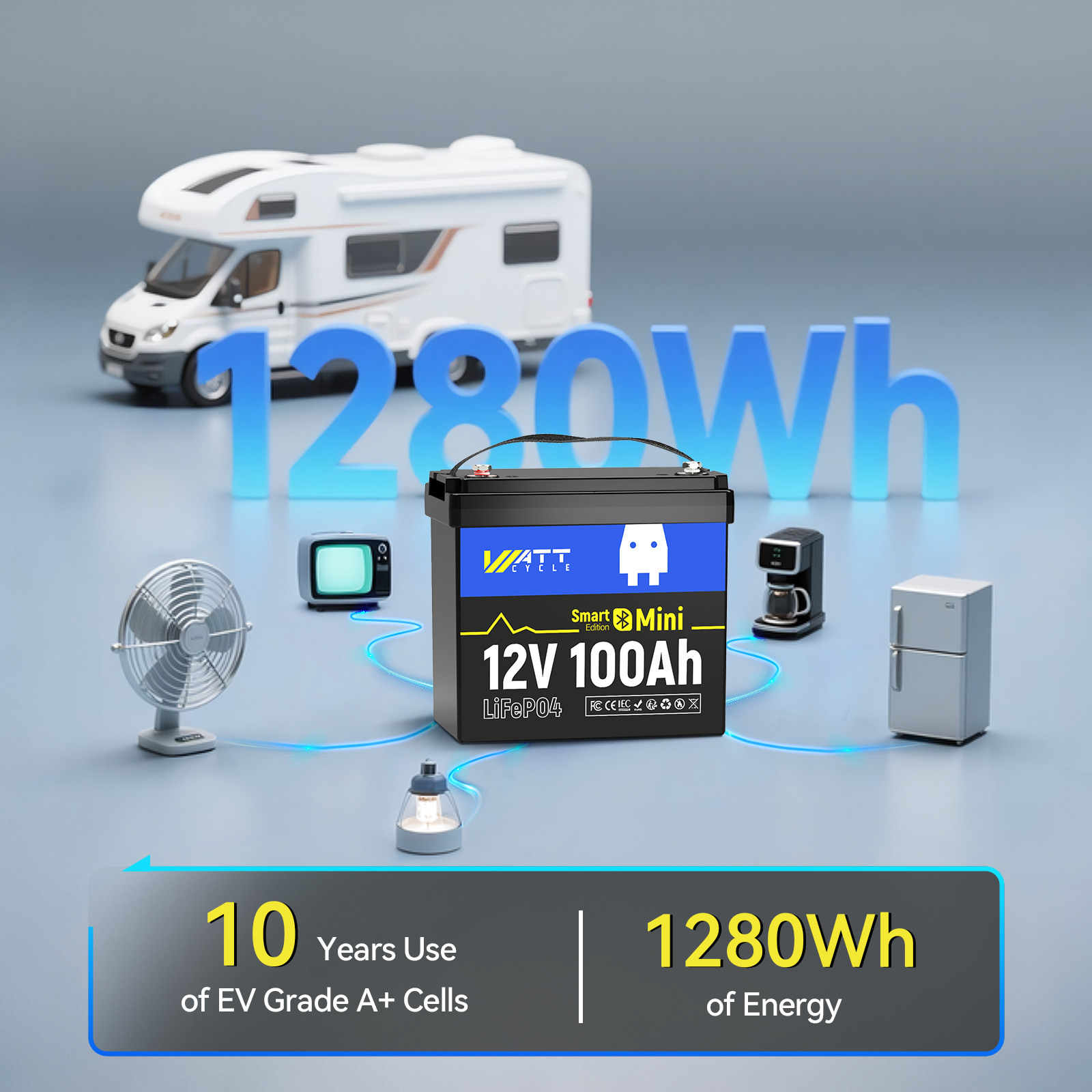 3Pack WattCycle 12V 100Ah LiFePO4 Battery Grade A+ Cell Trolling Motor Yacht RV