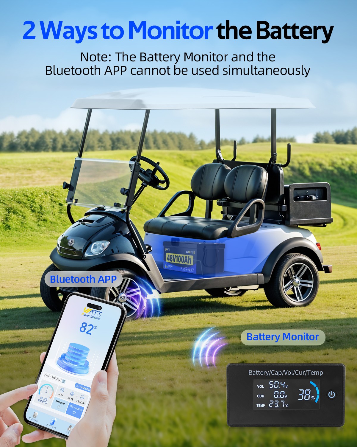 WattCycle 48V 100Ah 200A BMS LiFePO4 Lithium Deep Cycle Battery for Golf Cart