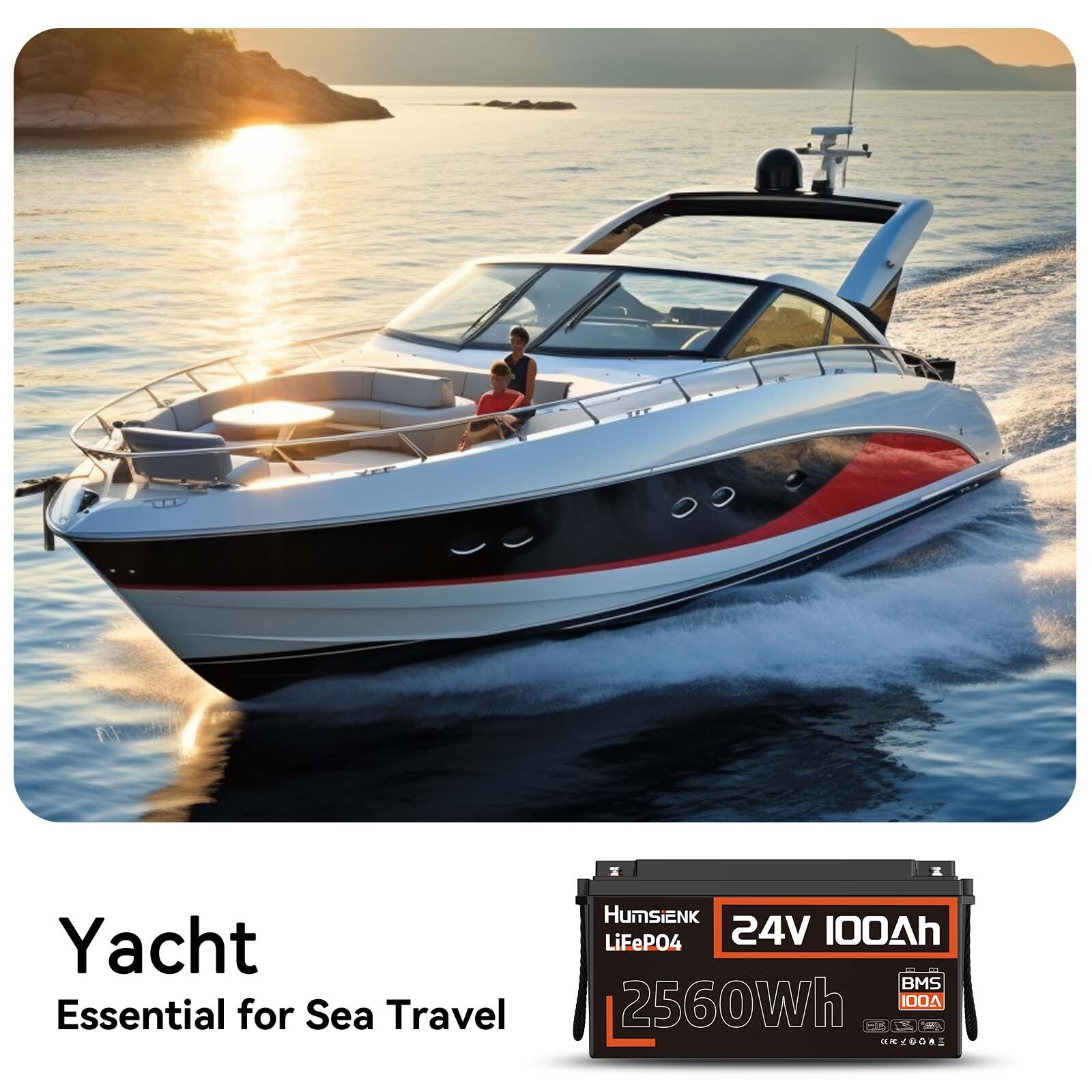 24V 100Ah LiFePO4 Lithium Battery 2560Wh Deep Cycle Solar Marine Yacht RVs Pack