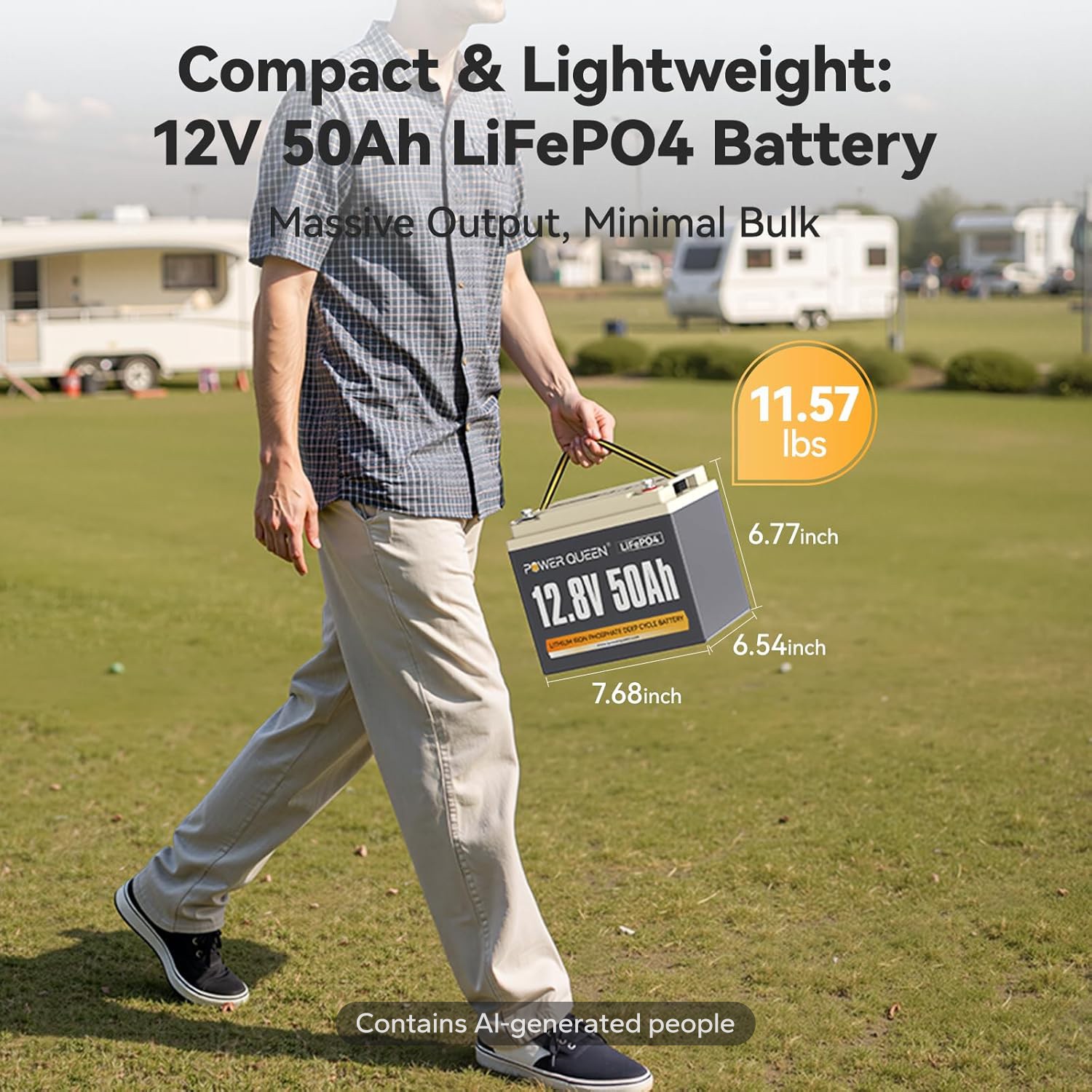 Power Queen 12V 50Ah LiFePO4 Smart Lithium Iron Battery W/BMS IP65 For Solar RV