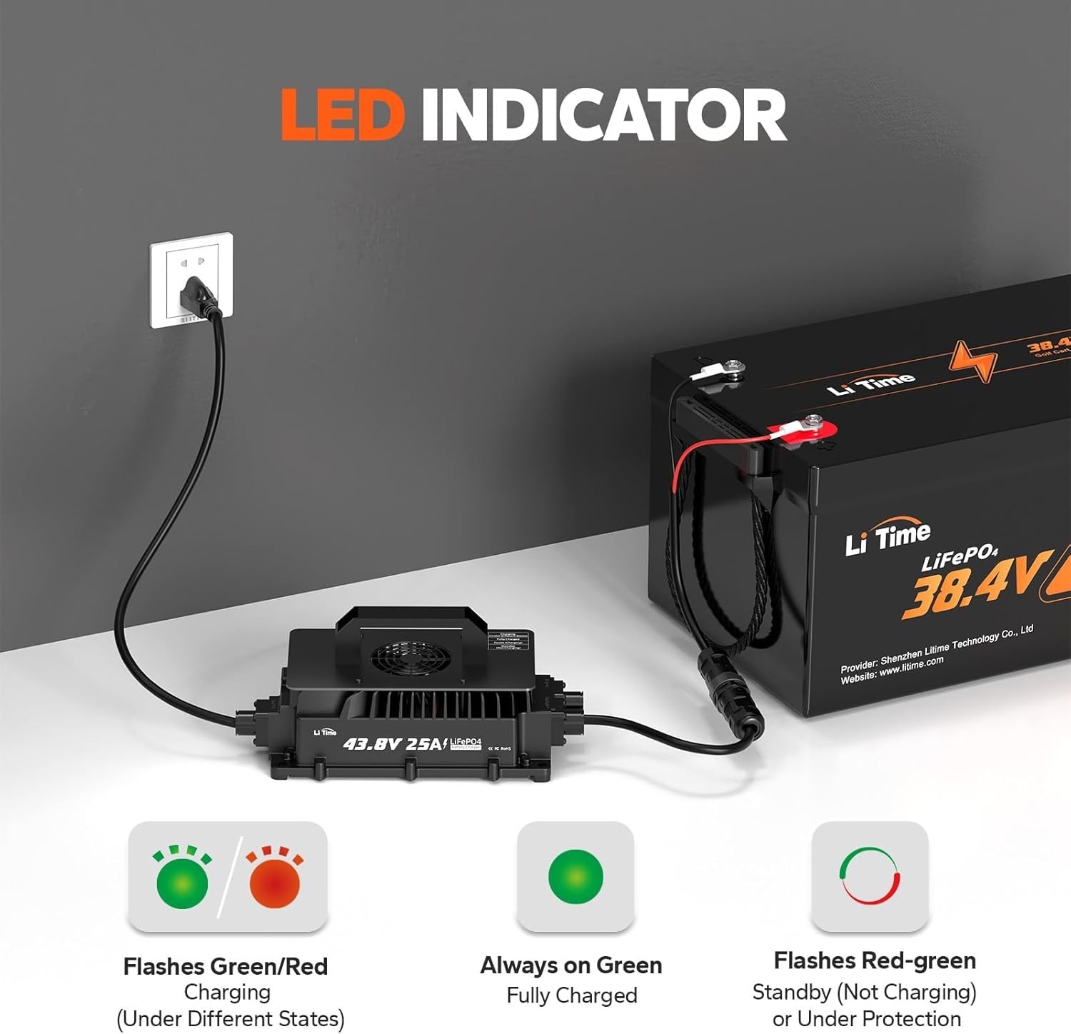 LiTime 36V 50Ah TM Group 31 LiFePO4 Battery with 25A Charger for Trolling Motor