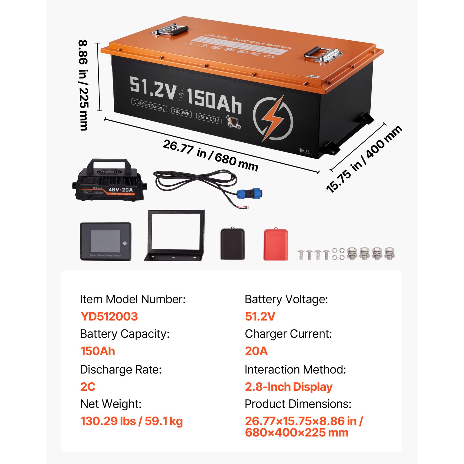 Uimoso 48V 150AH Golf Cart Lithium Battery 20A Charger LCD Monitor 4000+ Cycle