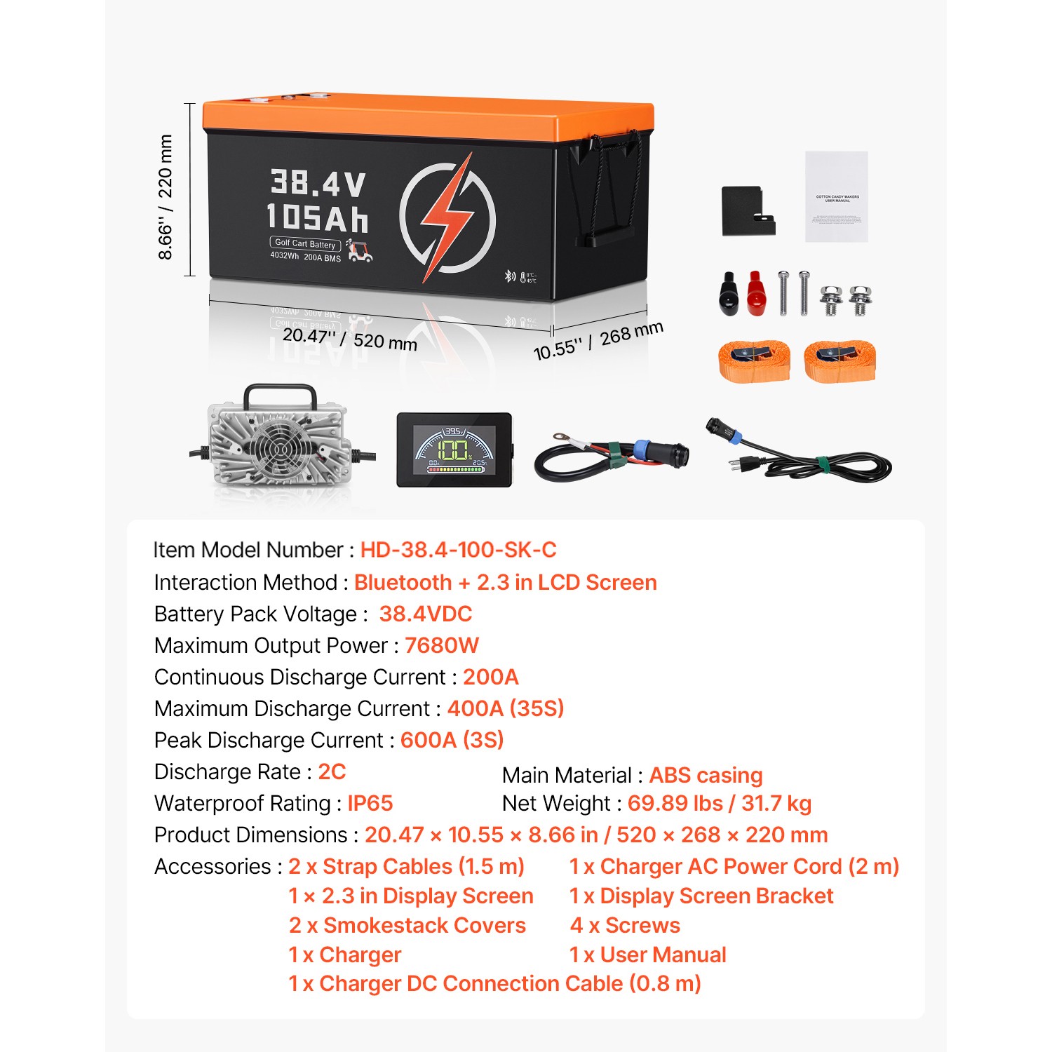 36V 105Ah Golf Cart Lithium Battery 20A Charger LCD Monitor & 4000+ Cycle