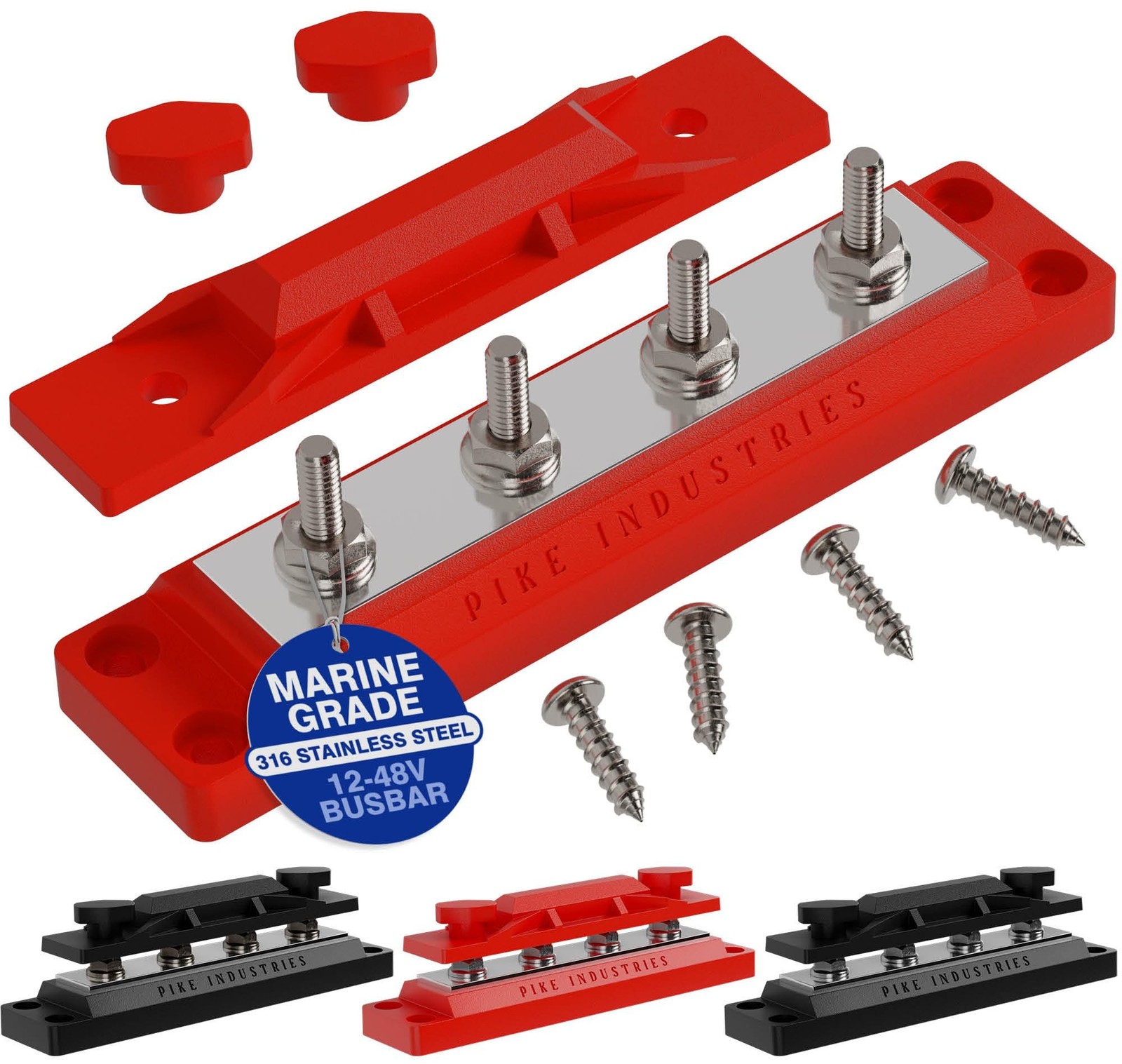400 Amp Solid Copper Busbar 4 Stud (5/16″ Stainless, Red) Common Bus, Termina…