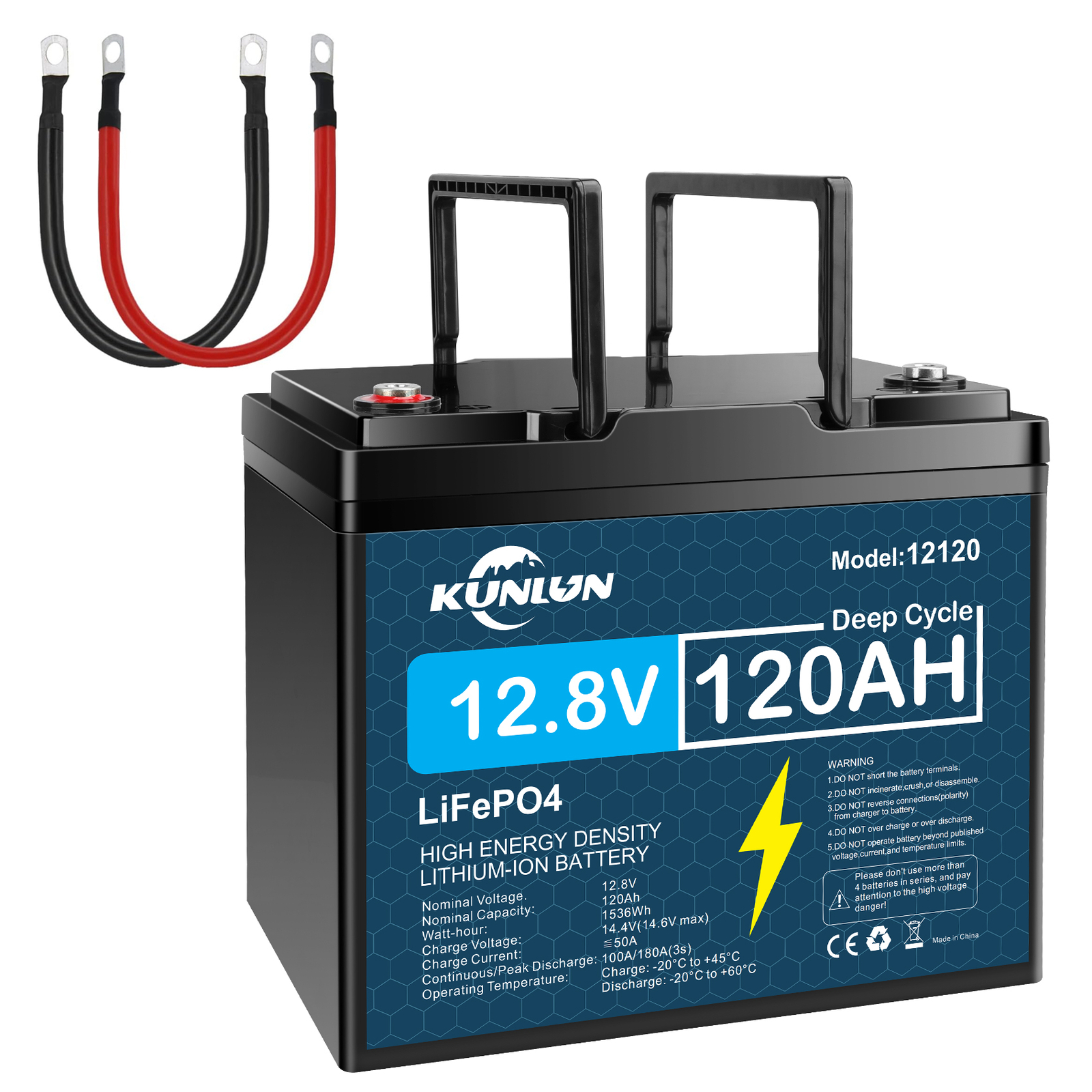 12V 120Ah 1280Wh LiFePO4 Lithium Battery 5000+ Cycle Low-Temp RV Solar Off-grid