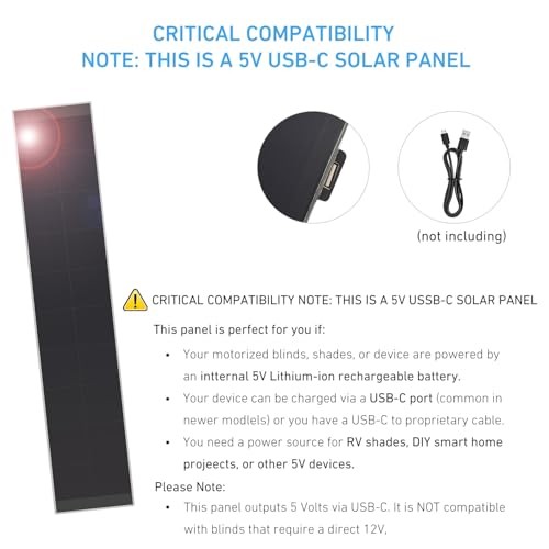 Solar Panels 5W 5V Charge for Motorized Blinds with USB-C Connector – Powers