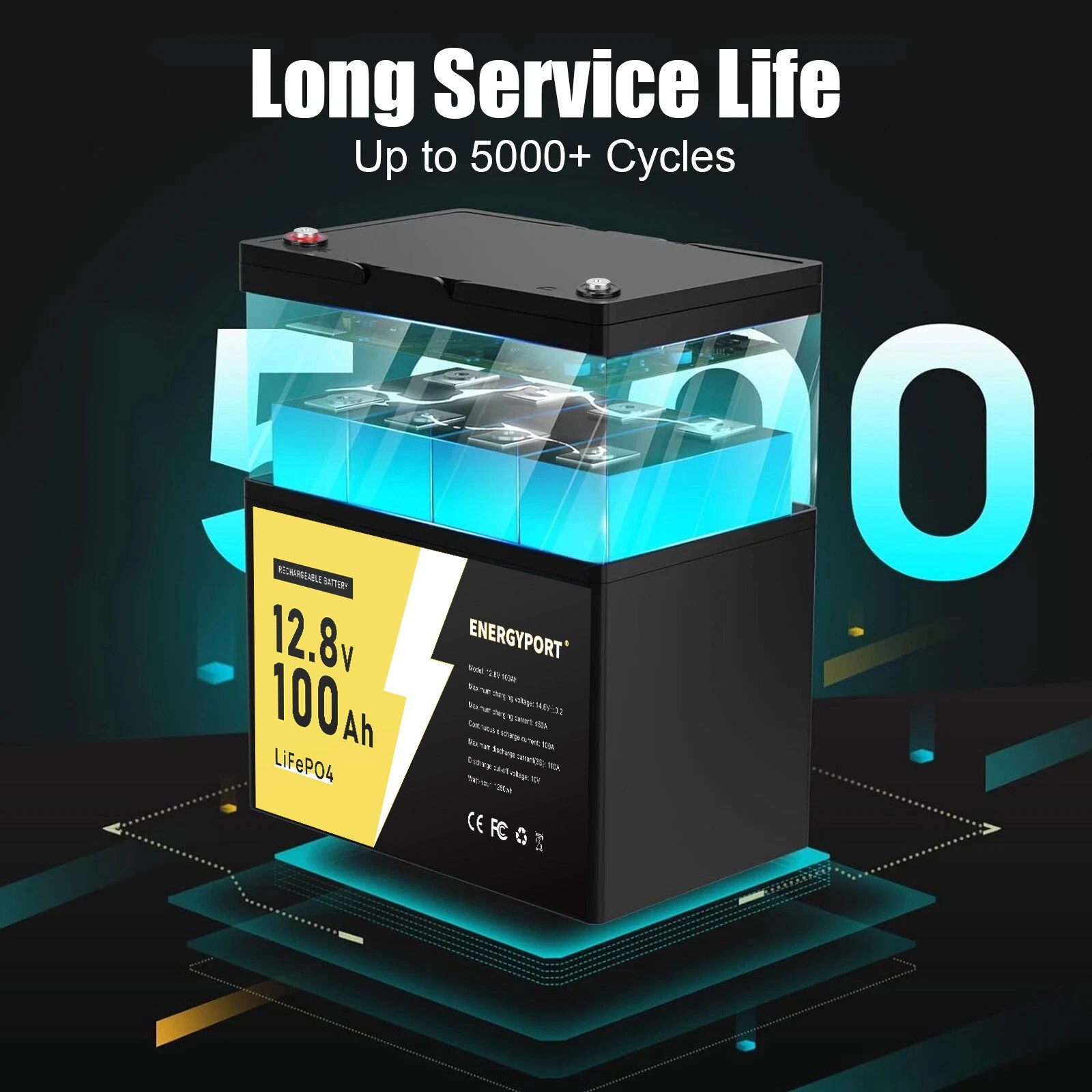 12V 100Ah 200Ah LiFePO4 Lithium Battery BMS Deep Cycle for Marine Solar Off-grid