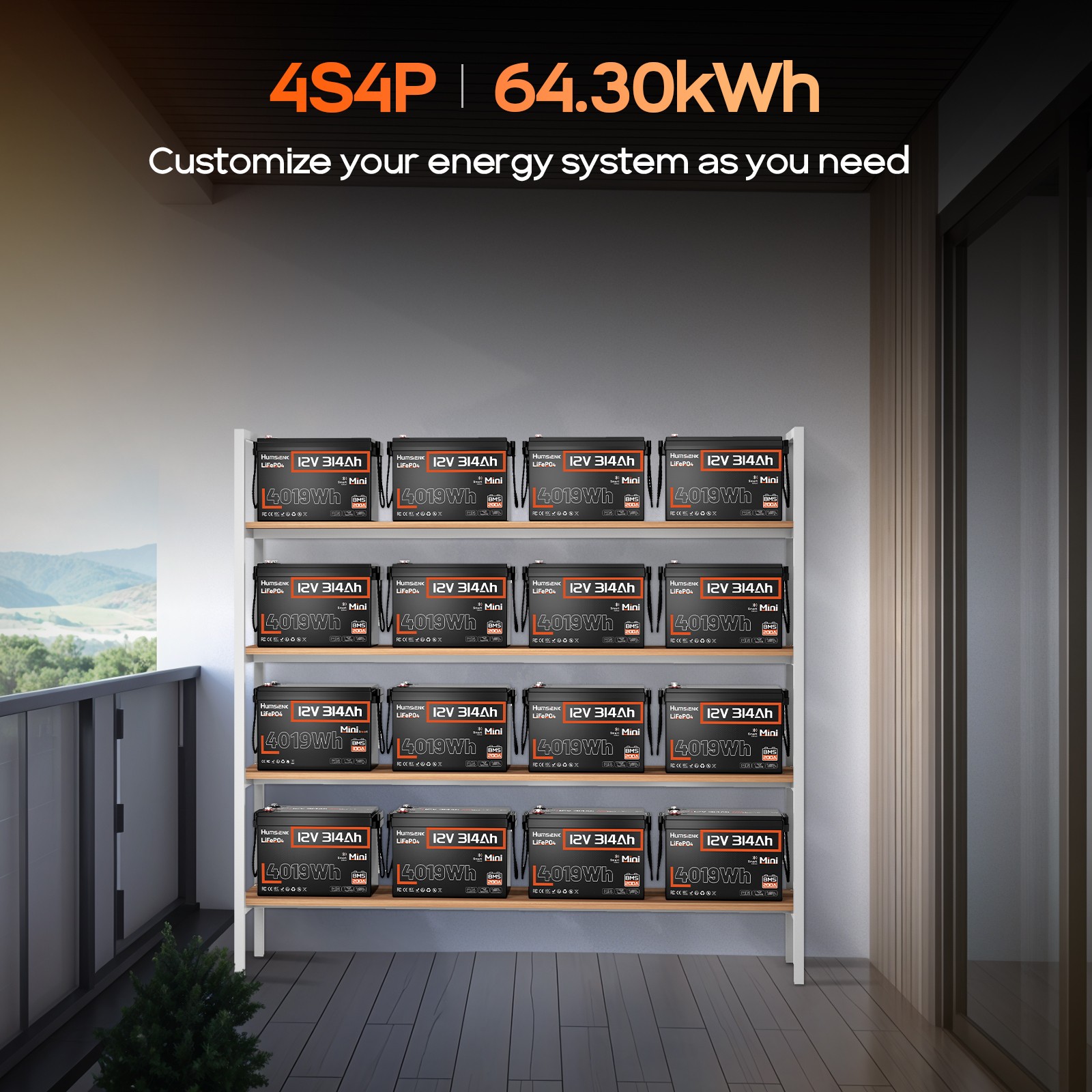 Humsienk 12V 300Ah 314Ah 320Ah LiFePO4 Battery 200A BMS Solar Camping Off-Grid