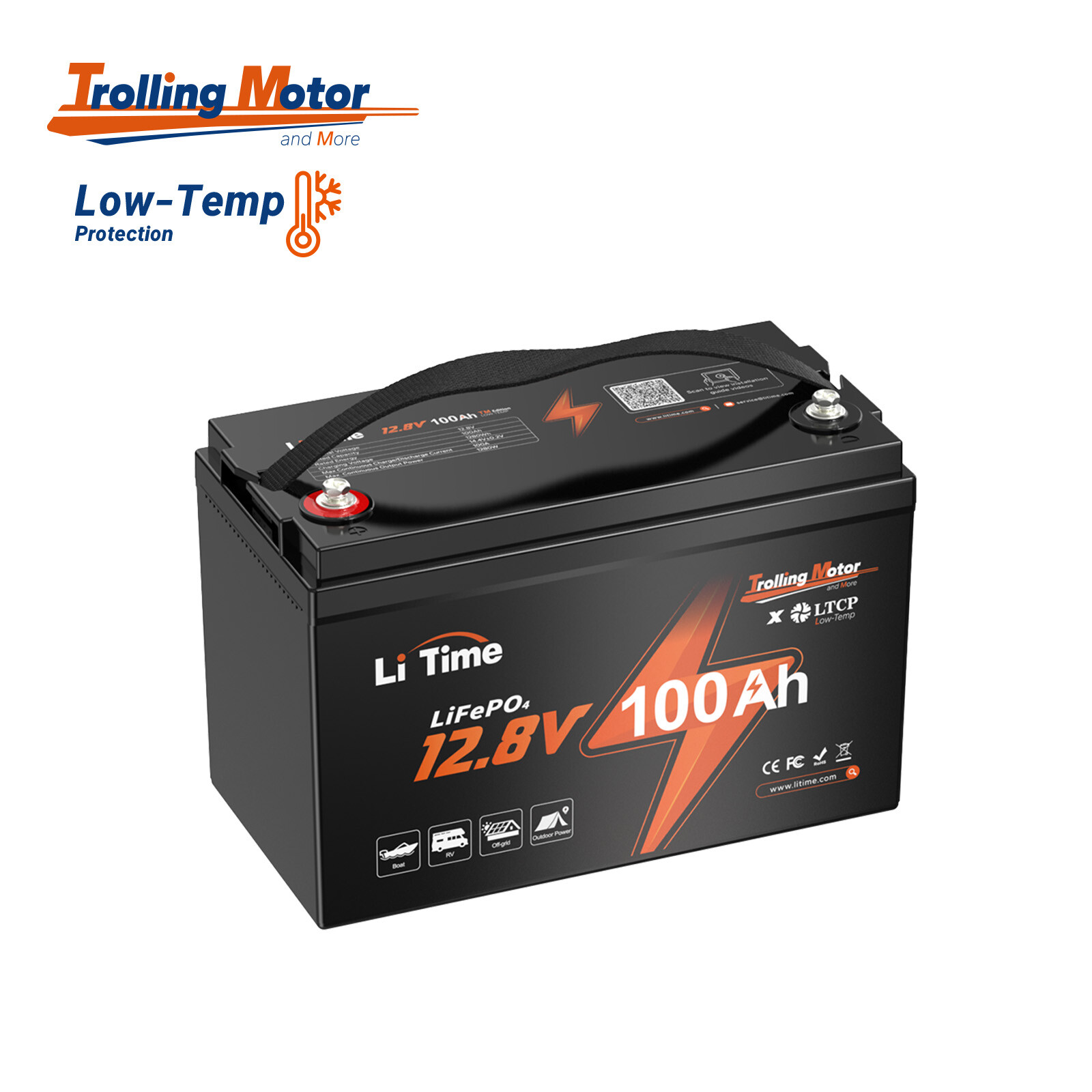 LiTime 12V 100Ah TM LiFePO4 Lithium Battery Low-Temp for Marine RV-Refurbished