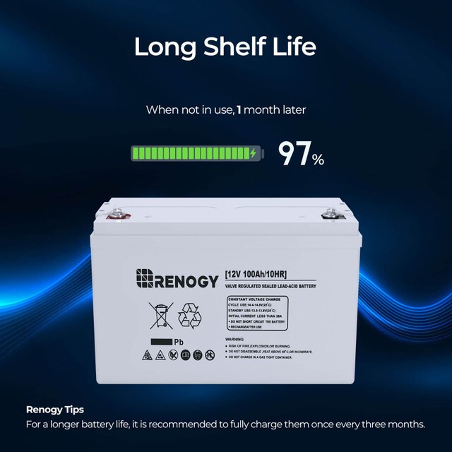Renogy 12V 100AH Deep Cycle AGM Battery Rechargable for RV Solar Marine Off-Grid