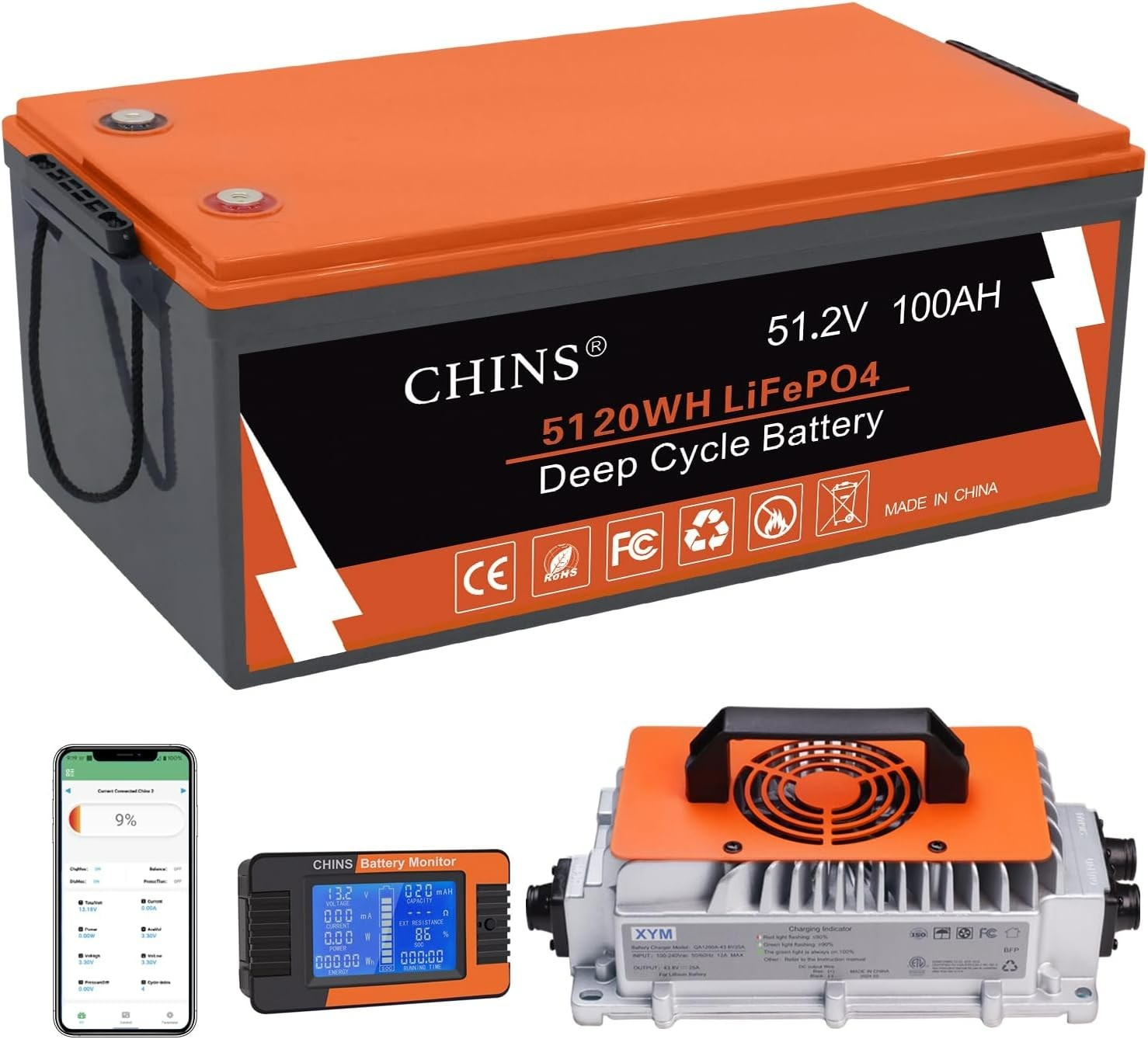 CHINS LiFePO4 Battery 12V 20AH 50AH 100AH Deep Cycle Lithium Battery Gff-Grid