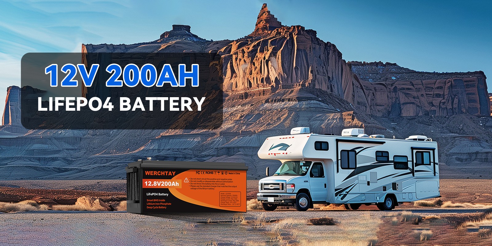 12V 200Ah LiFePO4 Lithium Battery Deep Cycle Built-in BMS for Solar RV Off-Grid
