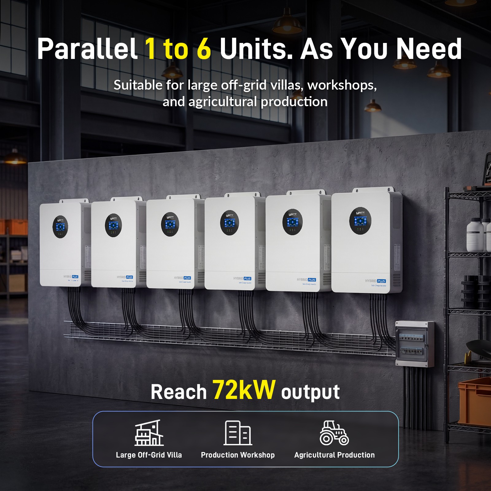 WattCycle 48V 12kW Hybrid Inverter 120/240V Split-Phase 24kW MPPT Home Systems