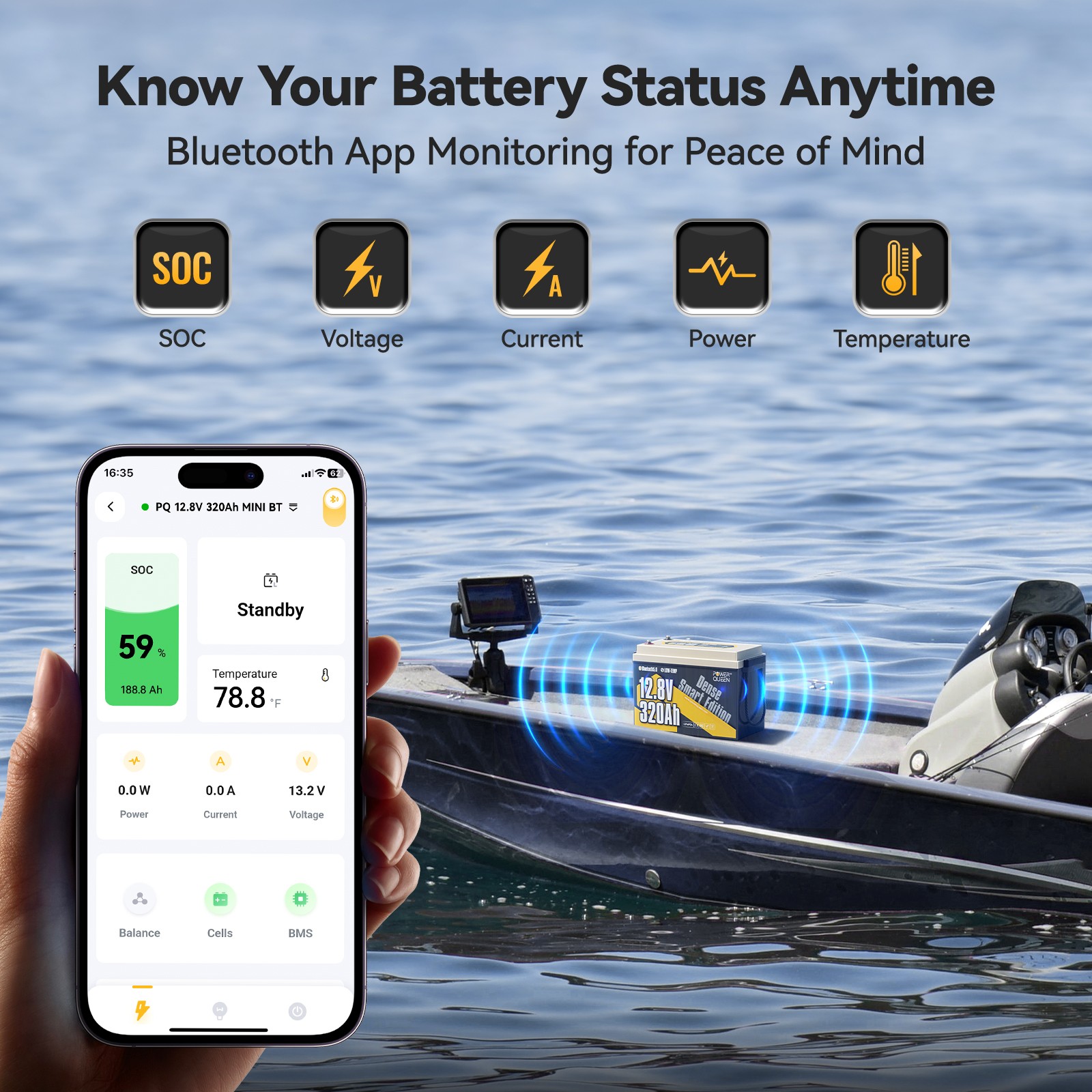 Power Queen New 12V 320Ah Bluetooth LiFePO4 Mini Battery 2560Wh For RV Trailer