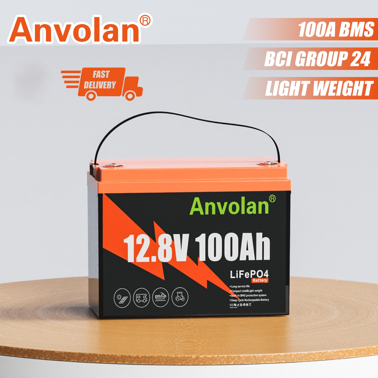 12V 100AH LiFePO4 Lithium Battery 1280W Deep Cycle BMS for Solar RV Off-grid