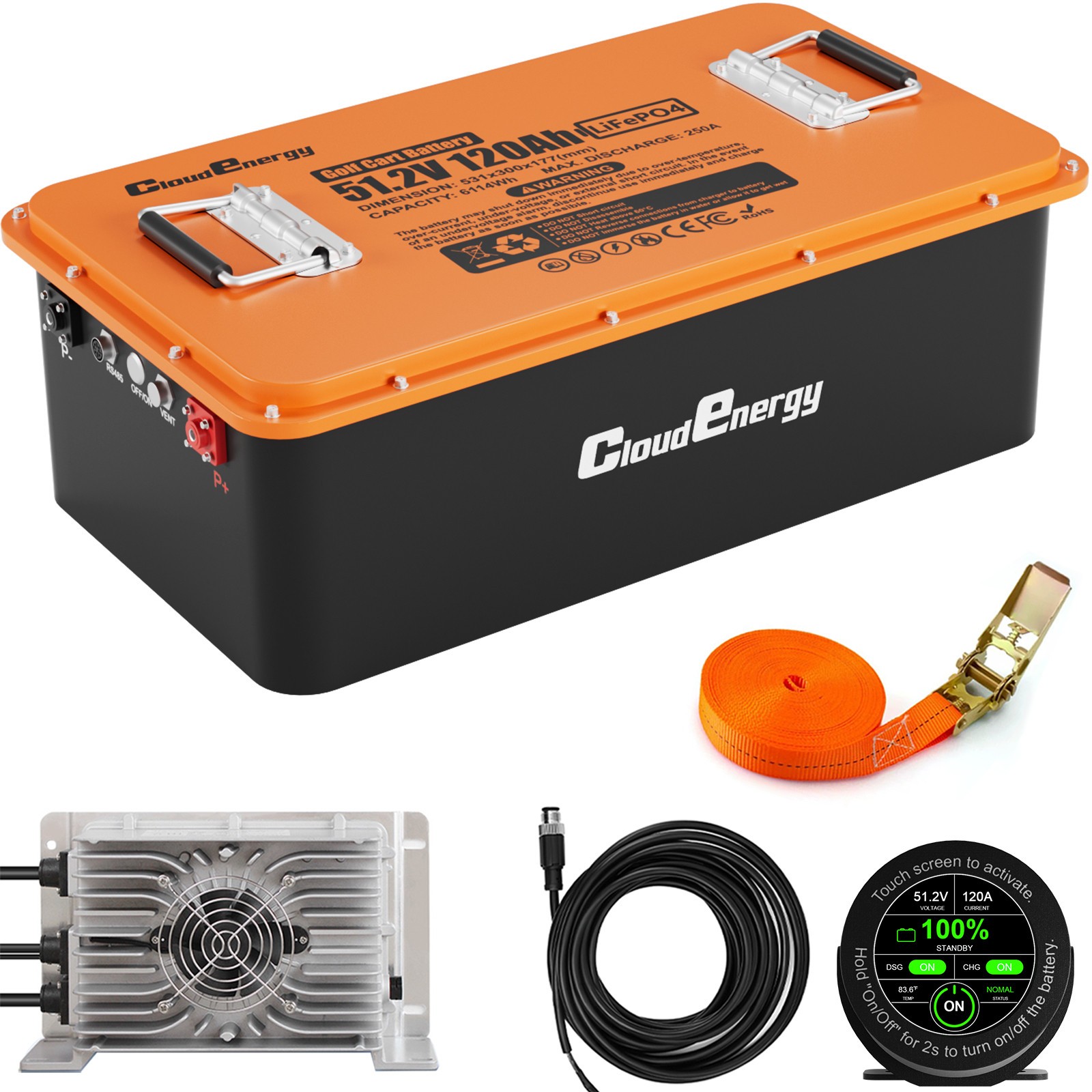 Cloudenergy 48V(51.2V) 120AH LiFePO4 Lithium Golf Cart Battery Built-in 250A BMS