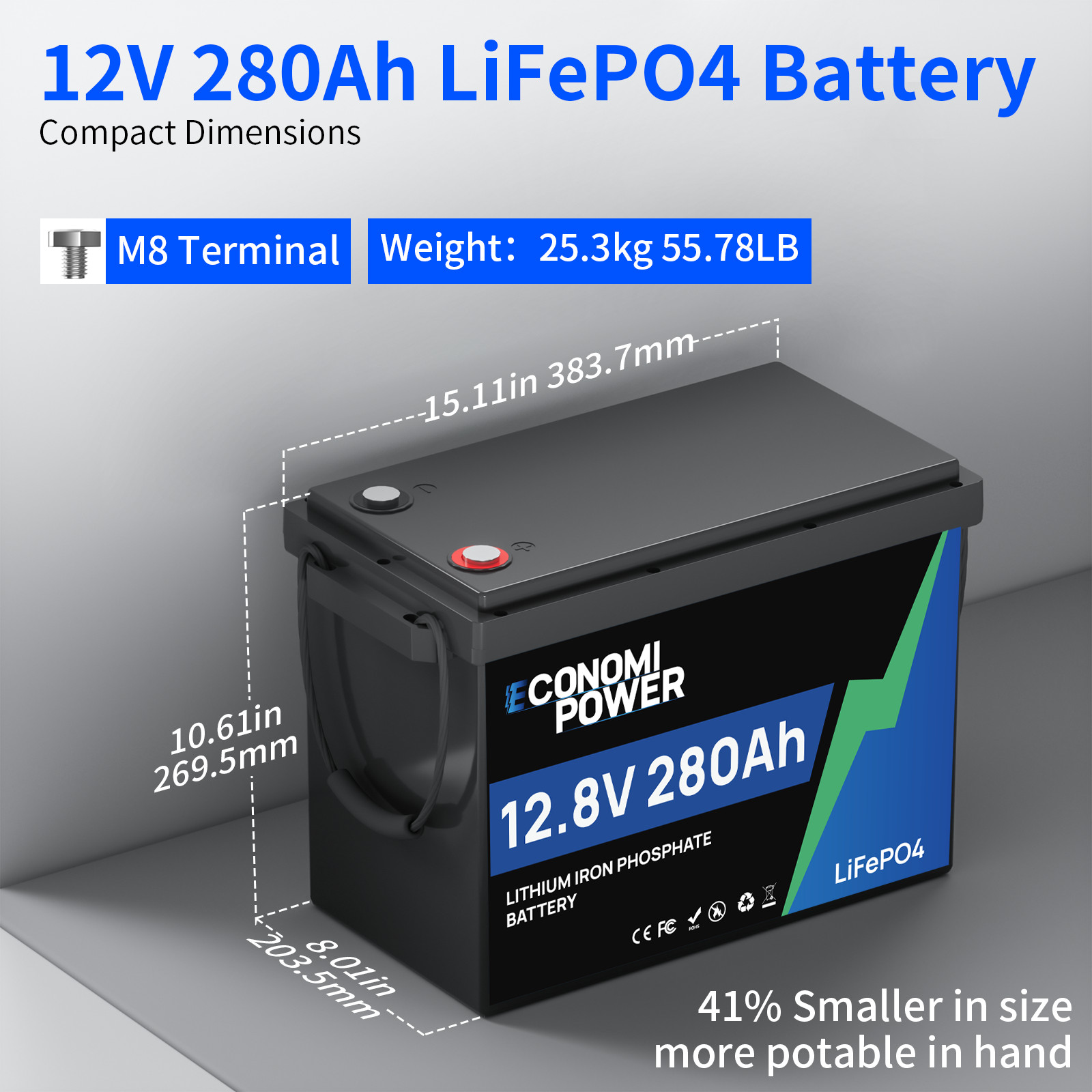 12V 280Ah LiFePO4 Lithium Battery 3584Wh 200A BMS Deep Cycle for RV Solar Boat