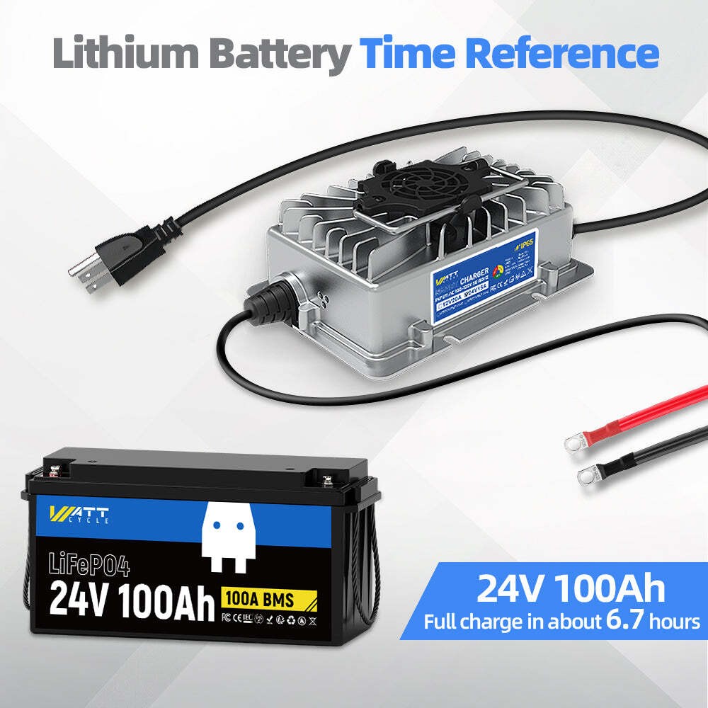 WattCycle 24V 100Ah Lithium Battery Deep Cycle + 24V 15A Aluminum Shell Charger
