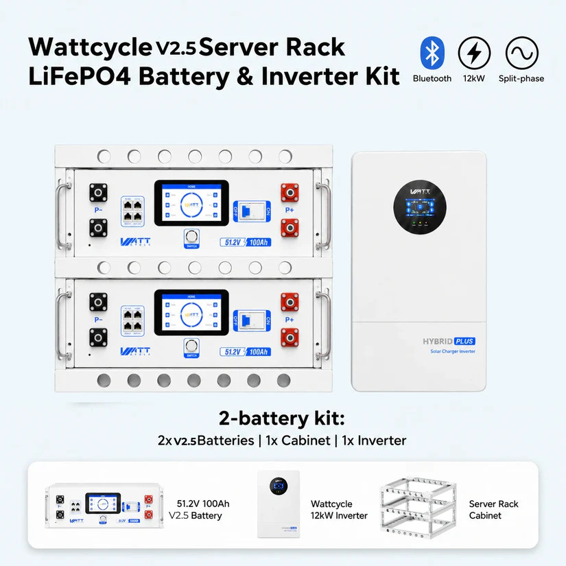 2-Tier Battery Cabinet + 48V 100Ah Rack Battery & 12kW Solar Inverter 120/240V