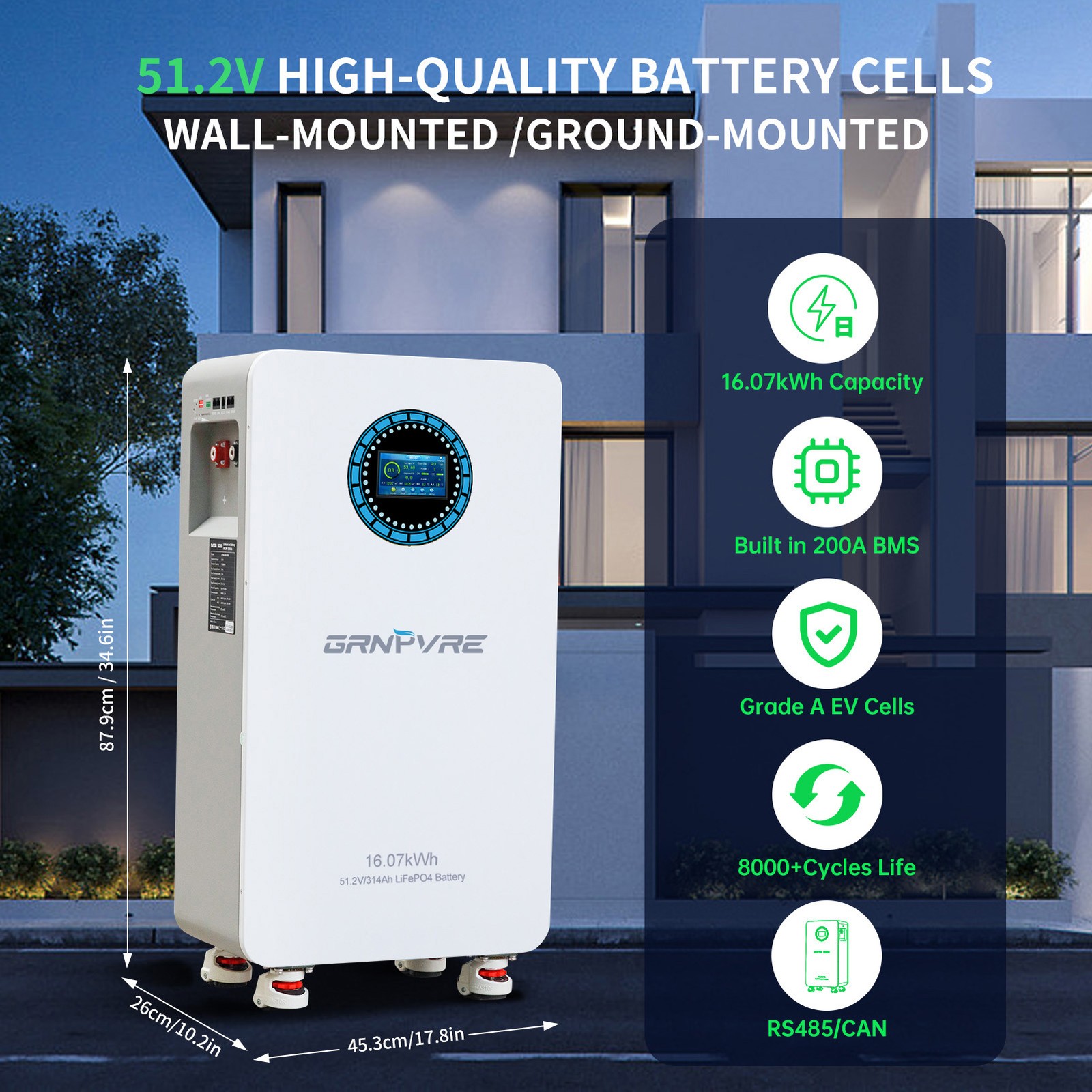6* 51.2V 314Ah LiFePO4 Lithium Battery 16.07kWh For Home Solar Energy Storage PV
