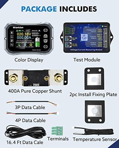 Battery Monitor with Shunt 400A 0V-120V Battery Monitor for RV Motorcycle